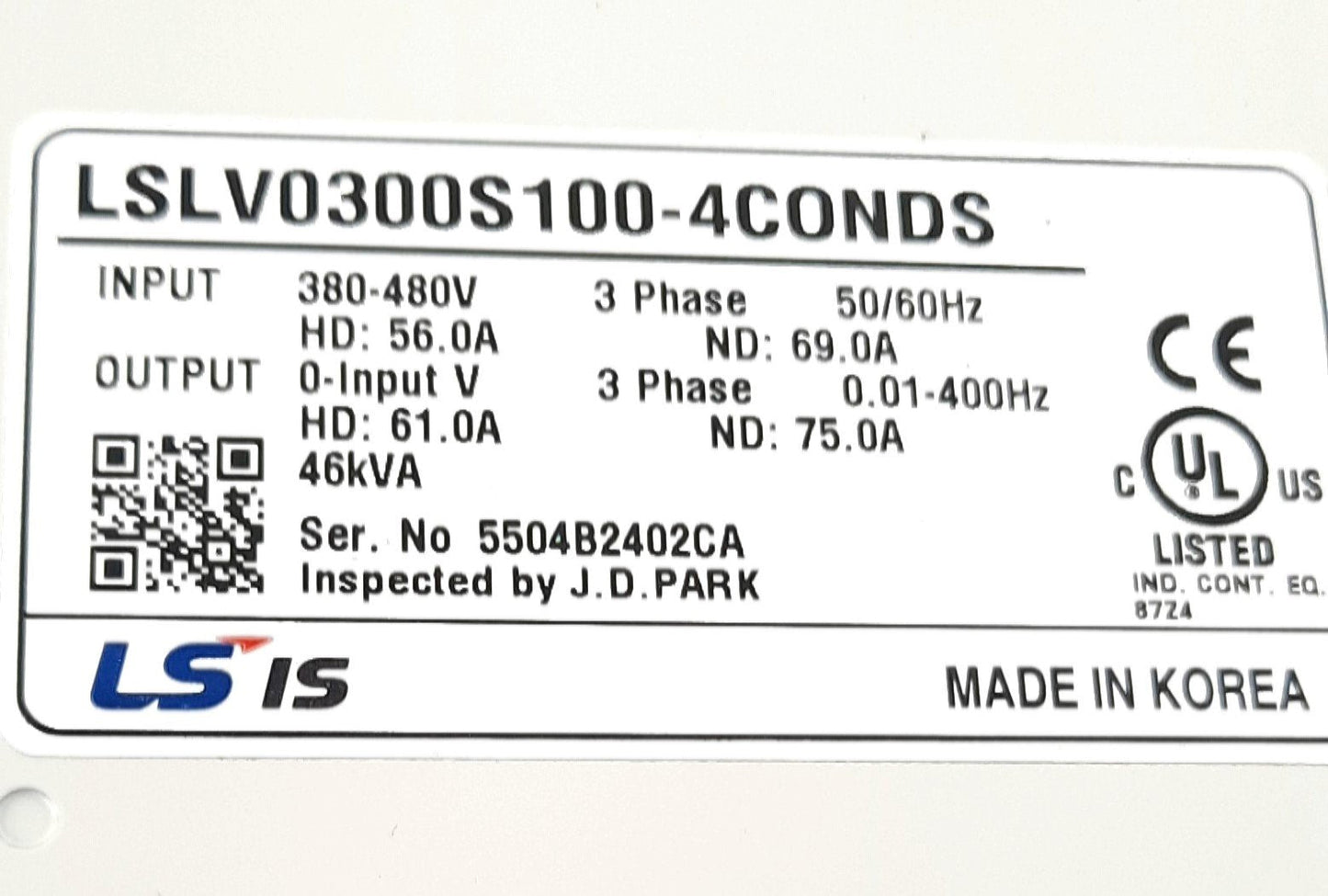 New LS Electric LSLV0300S100-4CONDS Inverter AC Drive 3 Phase 480VAC 75A 61A