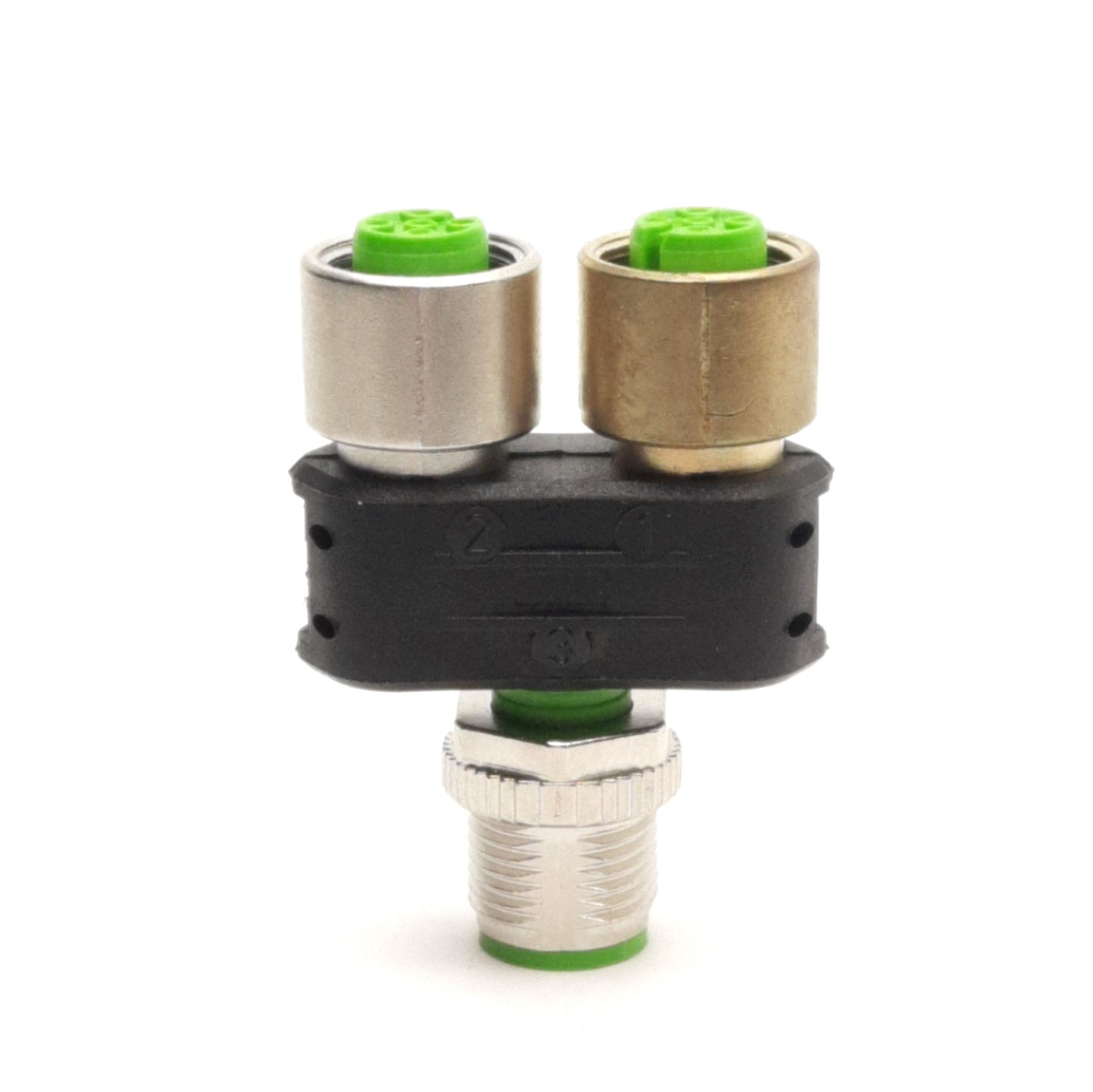 New – Open box Murr Elektronik 7000-41131 Slimeline T-Coupler M12 Male to (x2) M12 Female A-Cod