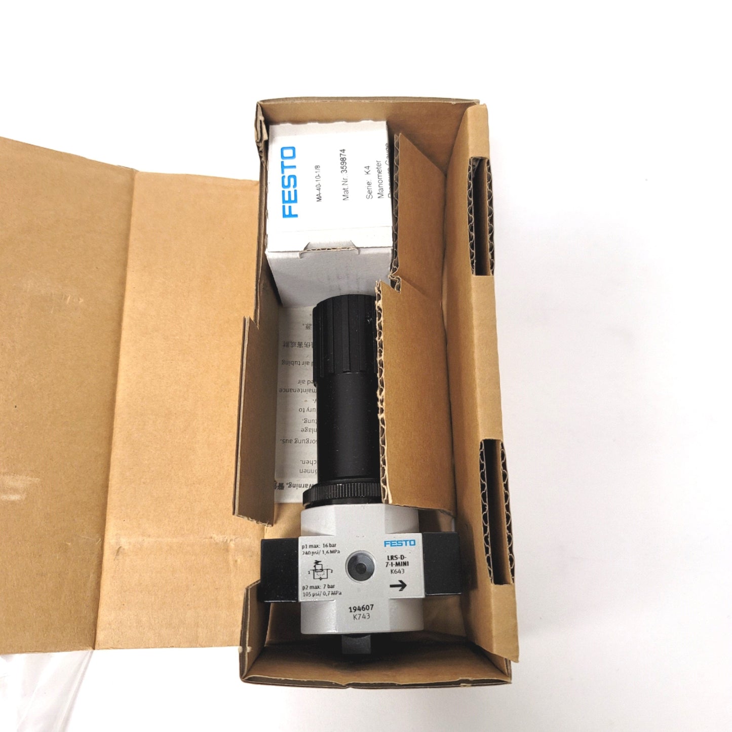 New Festo LRS-1/8-D-7-I-MINI Miniature Pressure Regulator 0.5-7bar, G1/8, 1000l/min