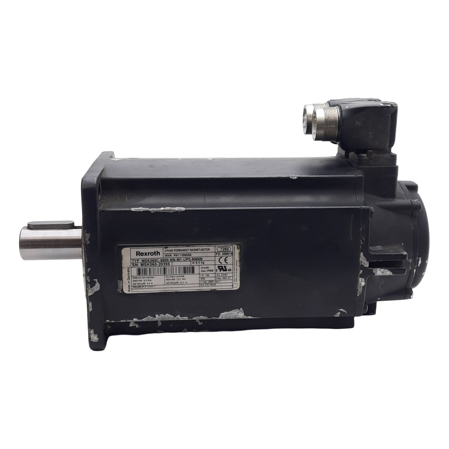 Used Rexroth MSK060C-0600-NN-M1-UP0-NNNN Synchronous Motor 3Ø 600VAC 9.5A 115mm Frame