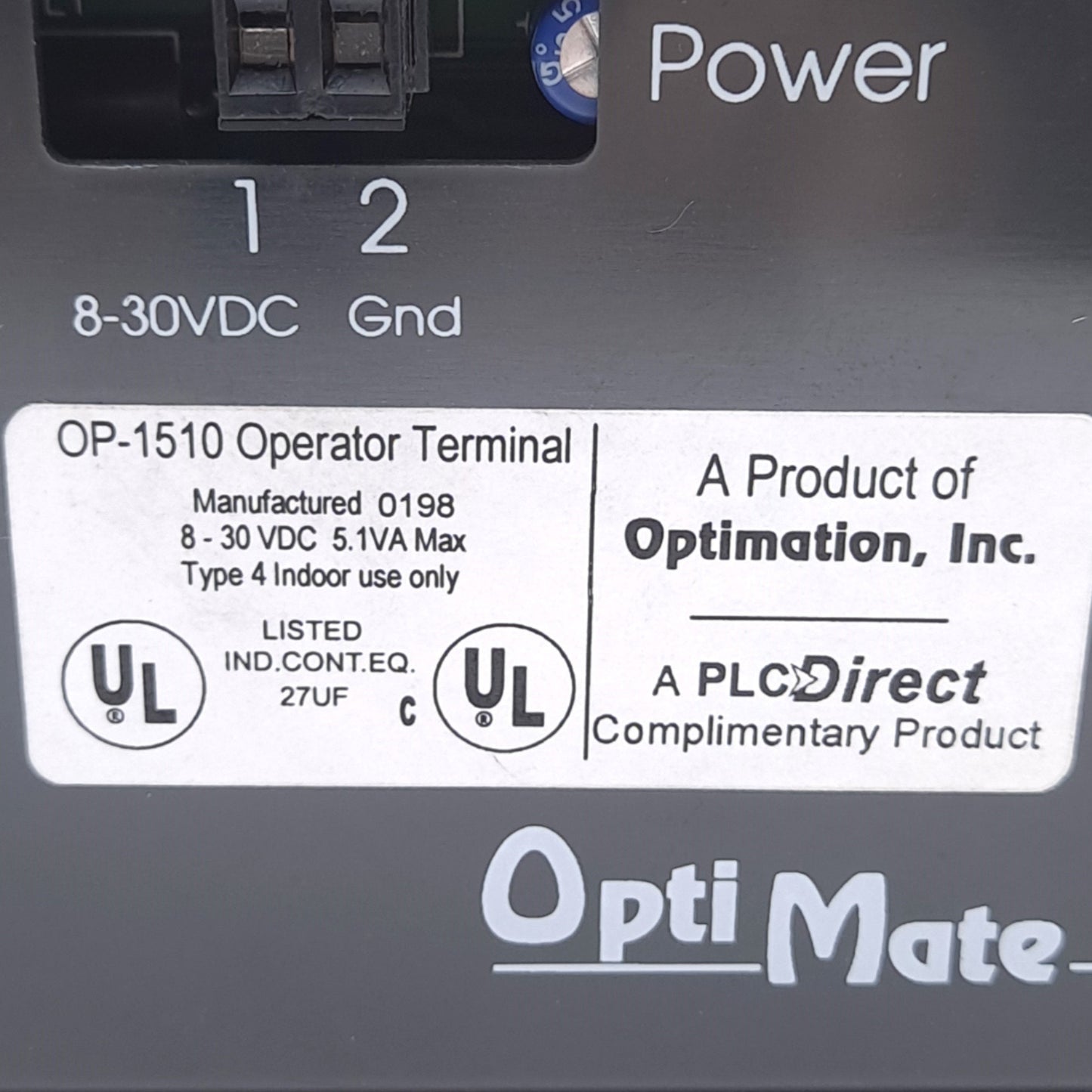 Used Automation Direct/Optimation Inc. OP-1510 OptiMate Operator Panel, 8-30VDC