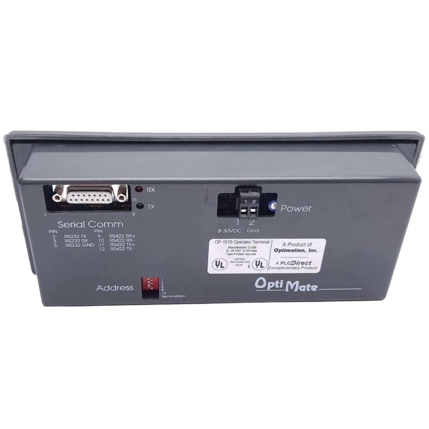 Used Automation Direct/Optimation Inc. OP-1510 OptiMate Operator Panel, 8-30VDC