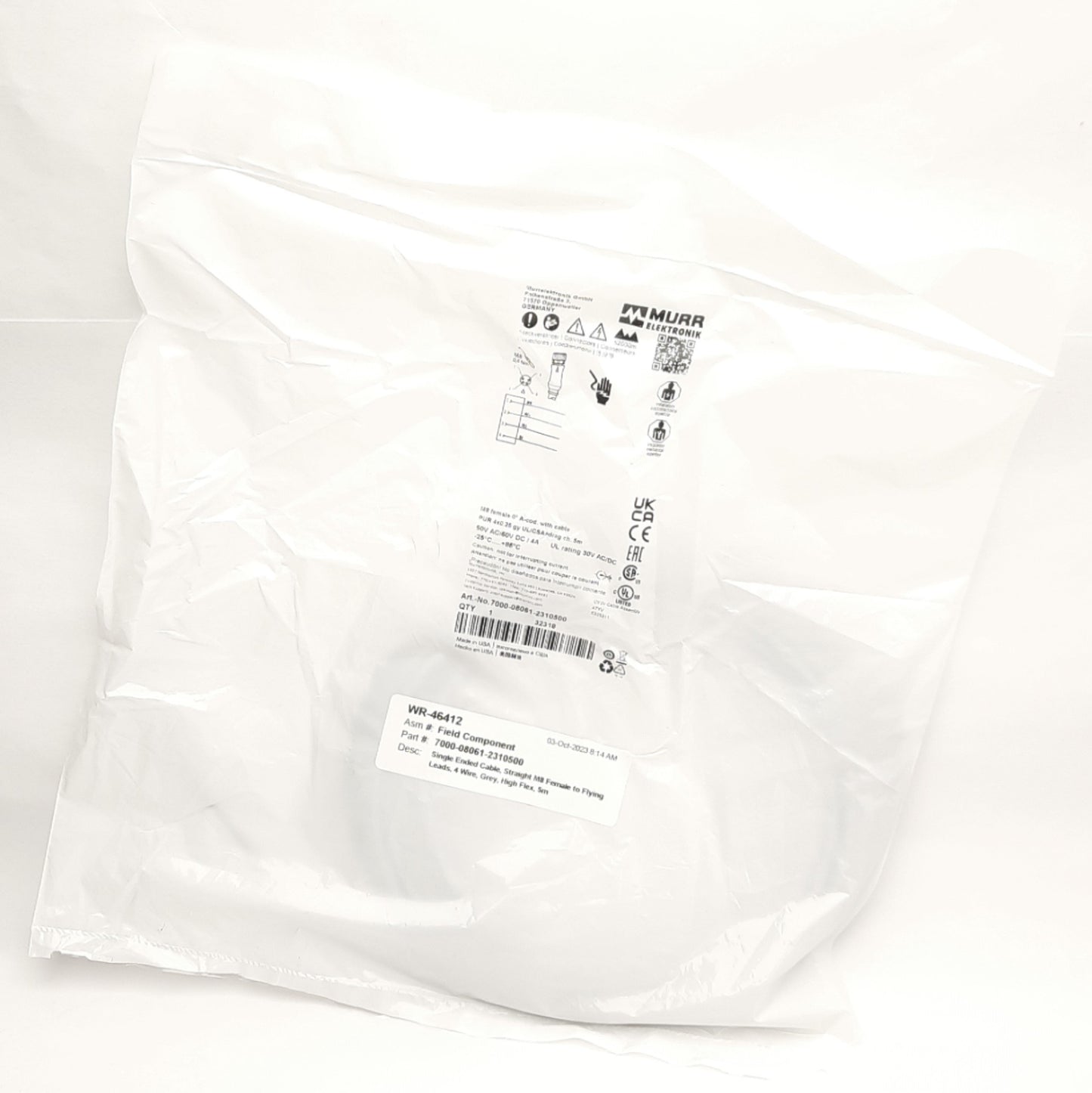 New Murr Elektronik 7000-08061-2310500 Sensor Cordset M8 4-P F to Flying Leads, 5m