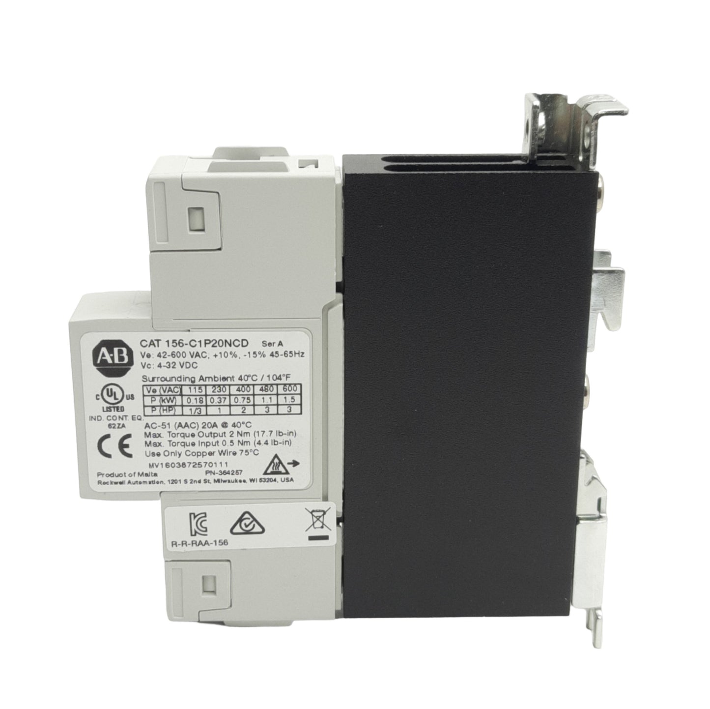 New Allen Bradley 156-C1P20NCD Solid State Contactor, 600VAC 20A, 4-32VDC Control