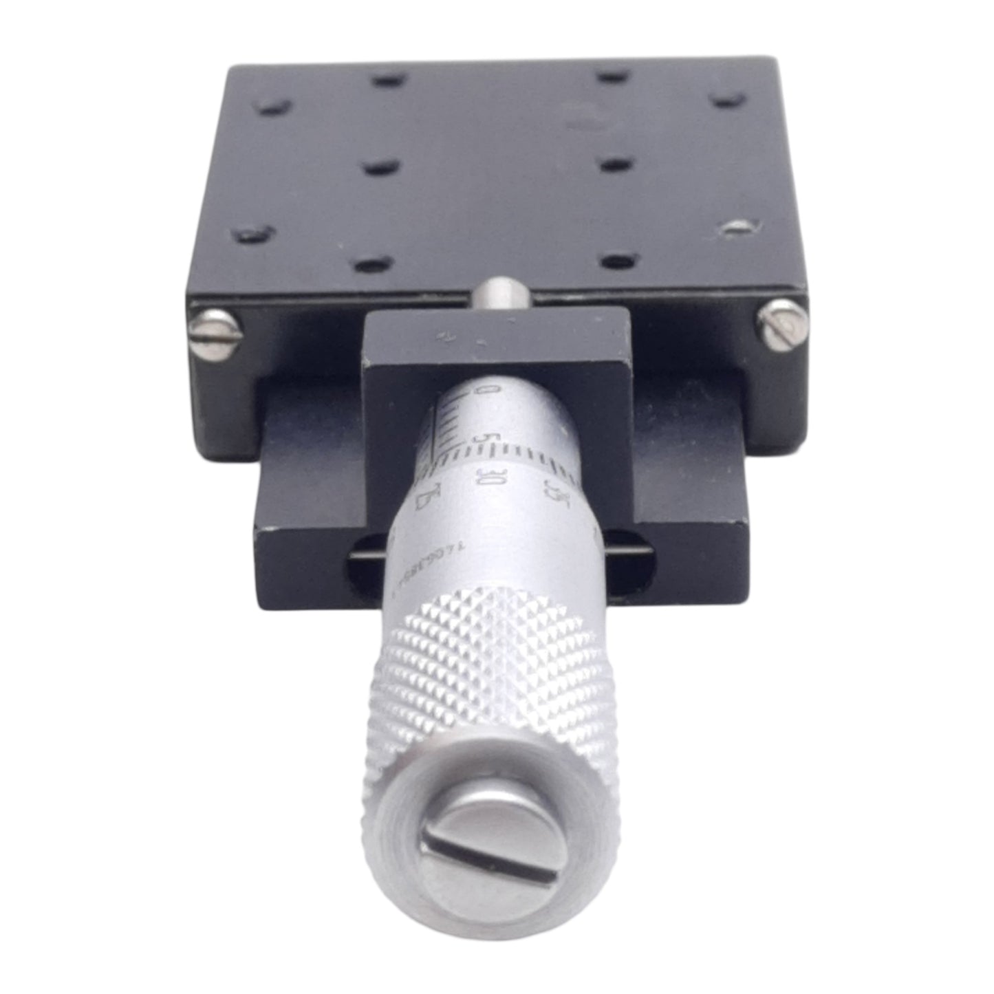 Used Del-Tron 101MM Micrometer Positioning Stage, 13mm Travel, 1.8kg Load, M2 Holes