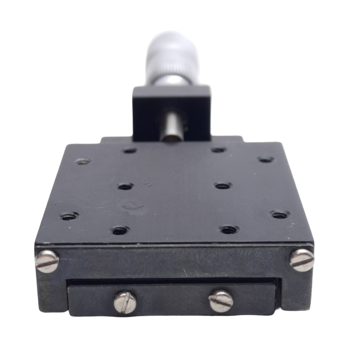 Used Del-Tron 101MM Micrometer Positioning Stage, 13mm Travel, 1.8kg Load, M2 Holes