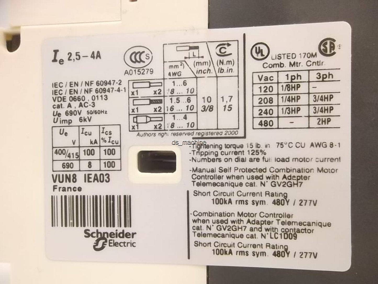 Used Telemecanique GV2-P08H7 Motor Starter 2.5-4A