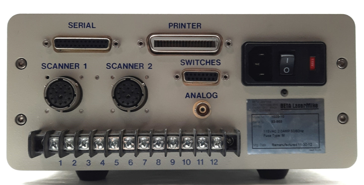 Used BETA Lasermike 1020-10 LASER Micrometer Controller, 2x Heads, 115VAC 2A