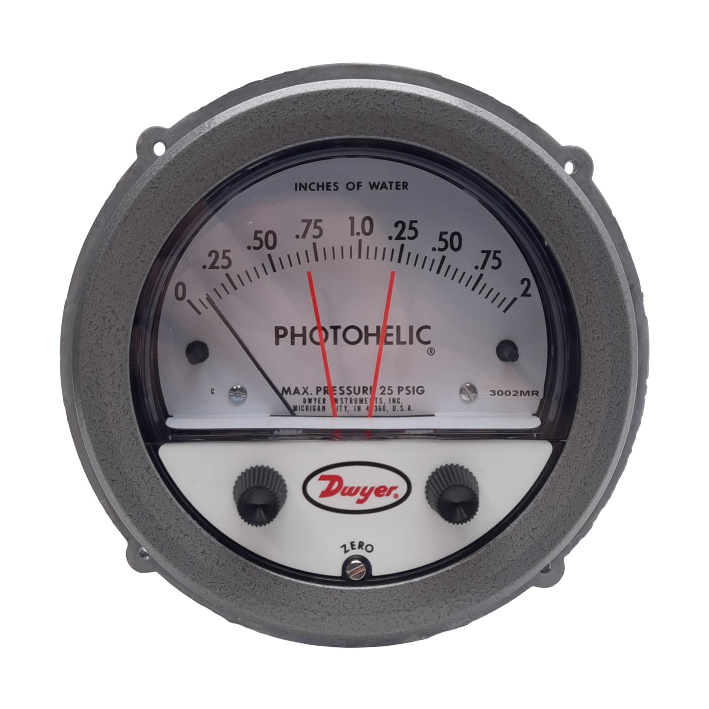 New Dwyer 3002MR Photohelic Pressure Switch/Gauge, 0-2in WC, ø5in OD, NPT1/8, 24VDC