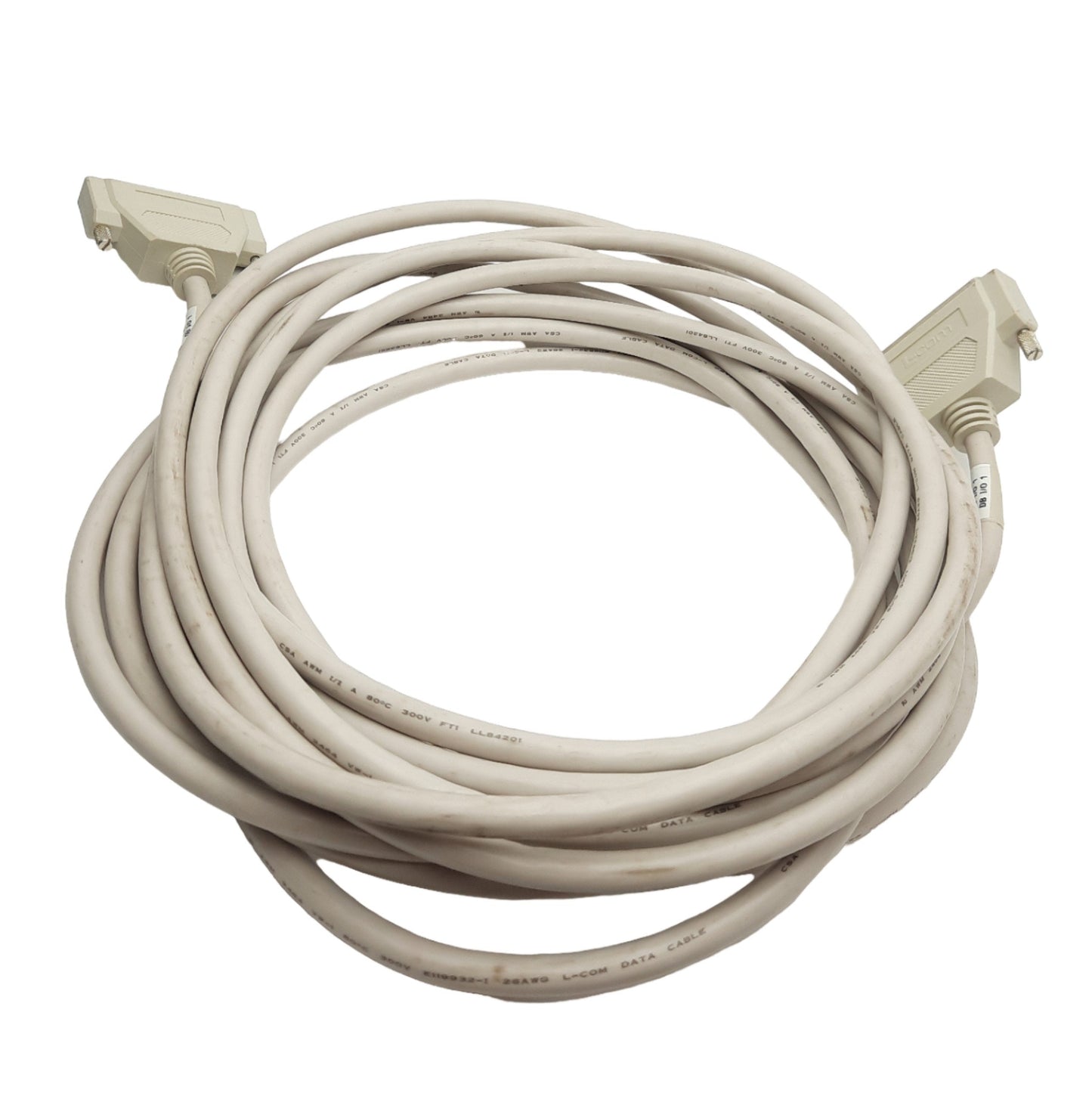 Used L-Com CSMN37MF-25 Molded D-Sub Extension Cable, DB37M to DB37F, 25Ft Length