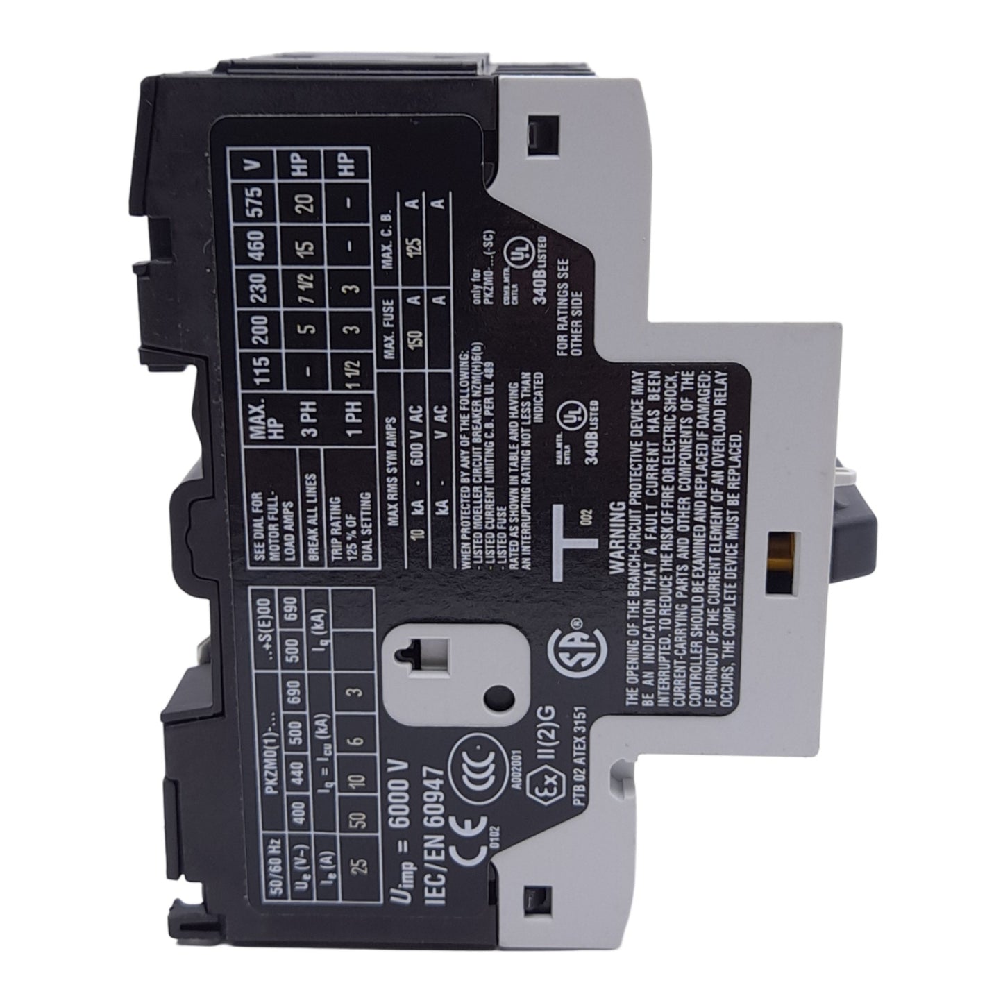 Used Moeller PKZM0-25 Motor-Protective Circuit Breaker, 3-Pole, 690V, 25A, DIN Rail