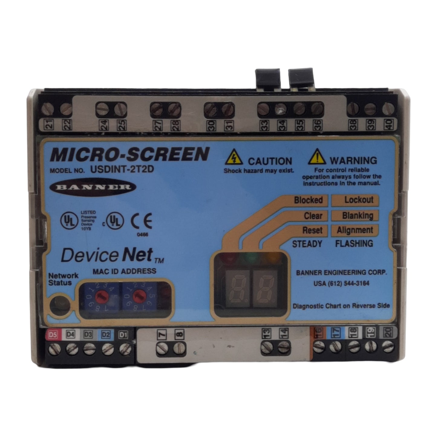 Used Banner USDINT-2T2D Micro-Screen Safety Light Curtain Controller, 24VDC 1.5A