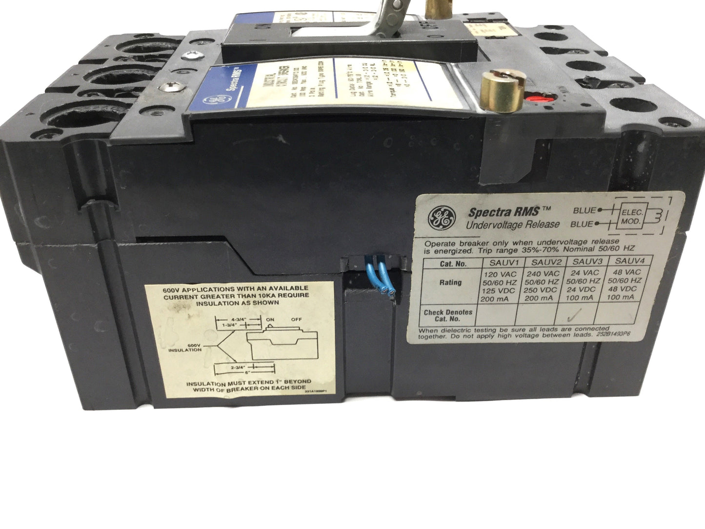 Used GE SEDA36AT0100 Spectra RMS Industrial Molded Case Circuit Breaker, 100A, 600VAC