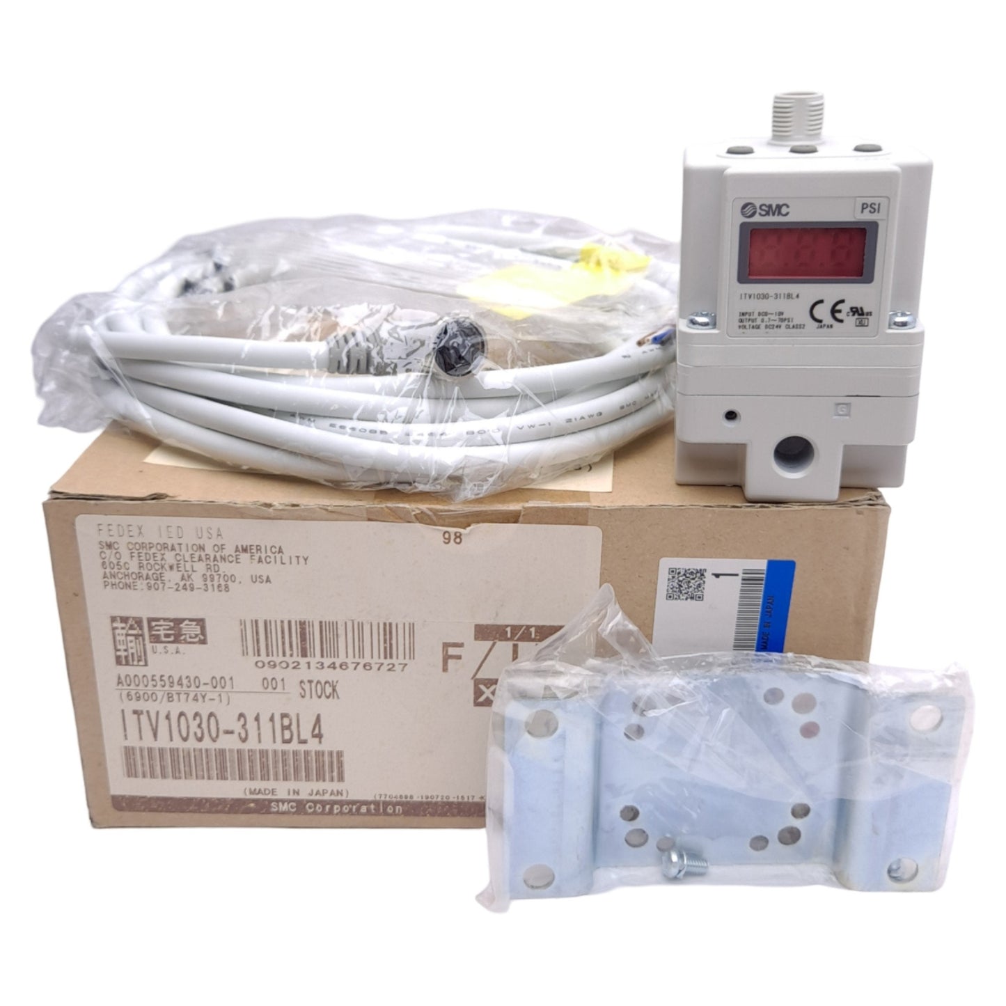 New SMC ITV1030-311BL4 Electro-Pneumatic Regulator, 0.005~0.5MPa, Rc 1/8", 24VDC