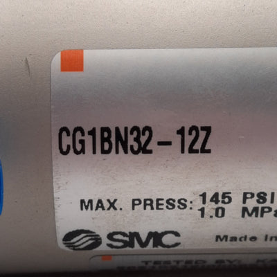 New SMC CG1BN32-12Z Pneumatic Cylinder, ø32mm Bore, 12mm Stroke, 145PSI, 1/8in Rc