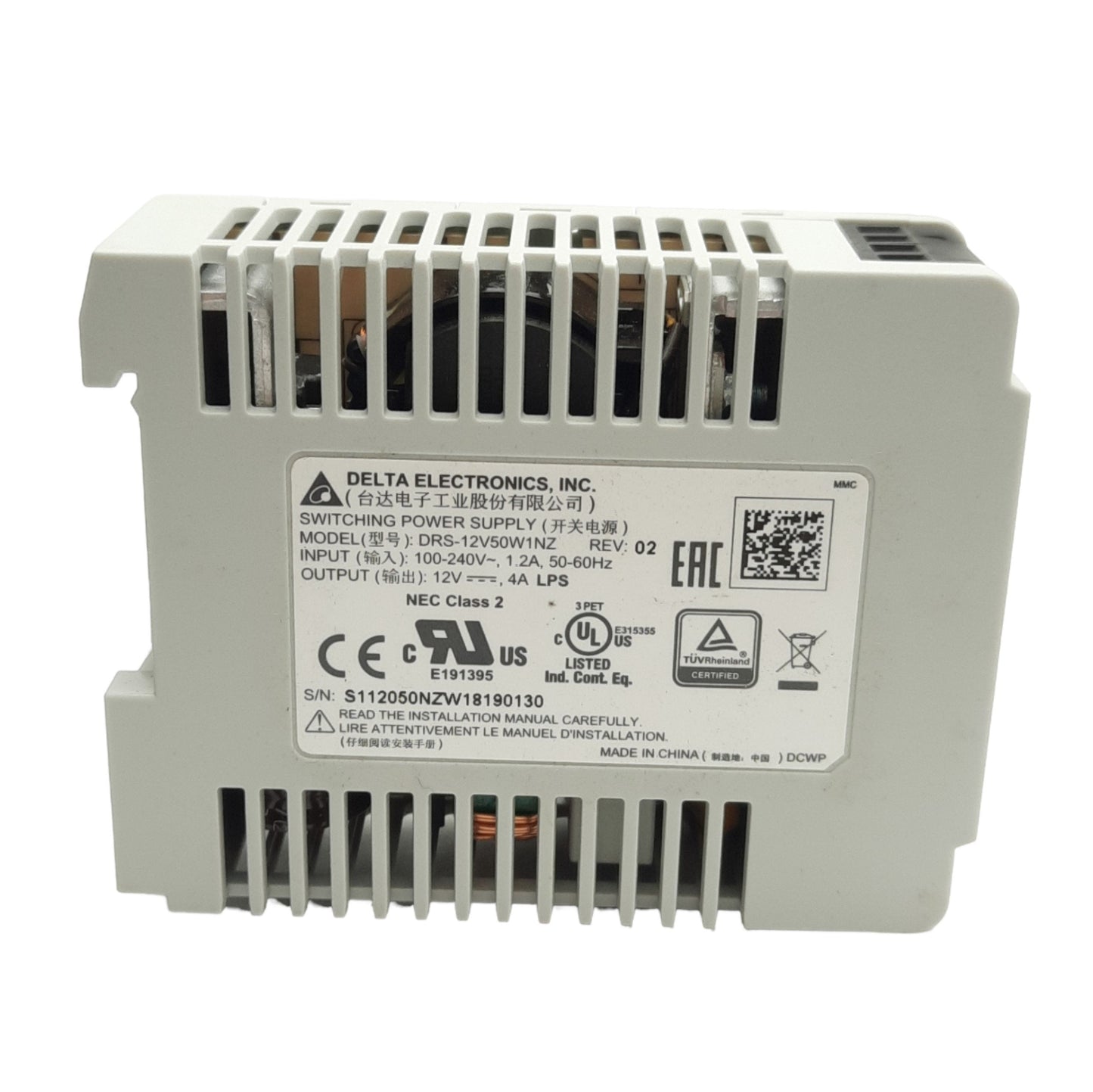 New Delta Electronics DRS-12V50W1NZ Power Supply 100-240VAC Input, 12VDC 4A Output