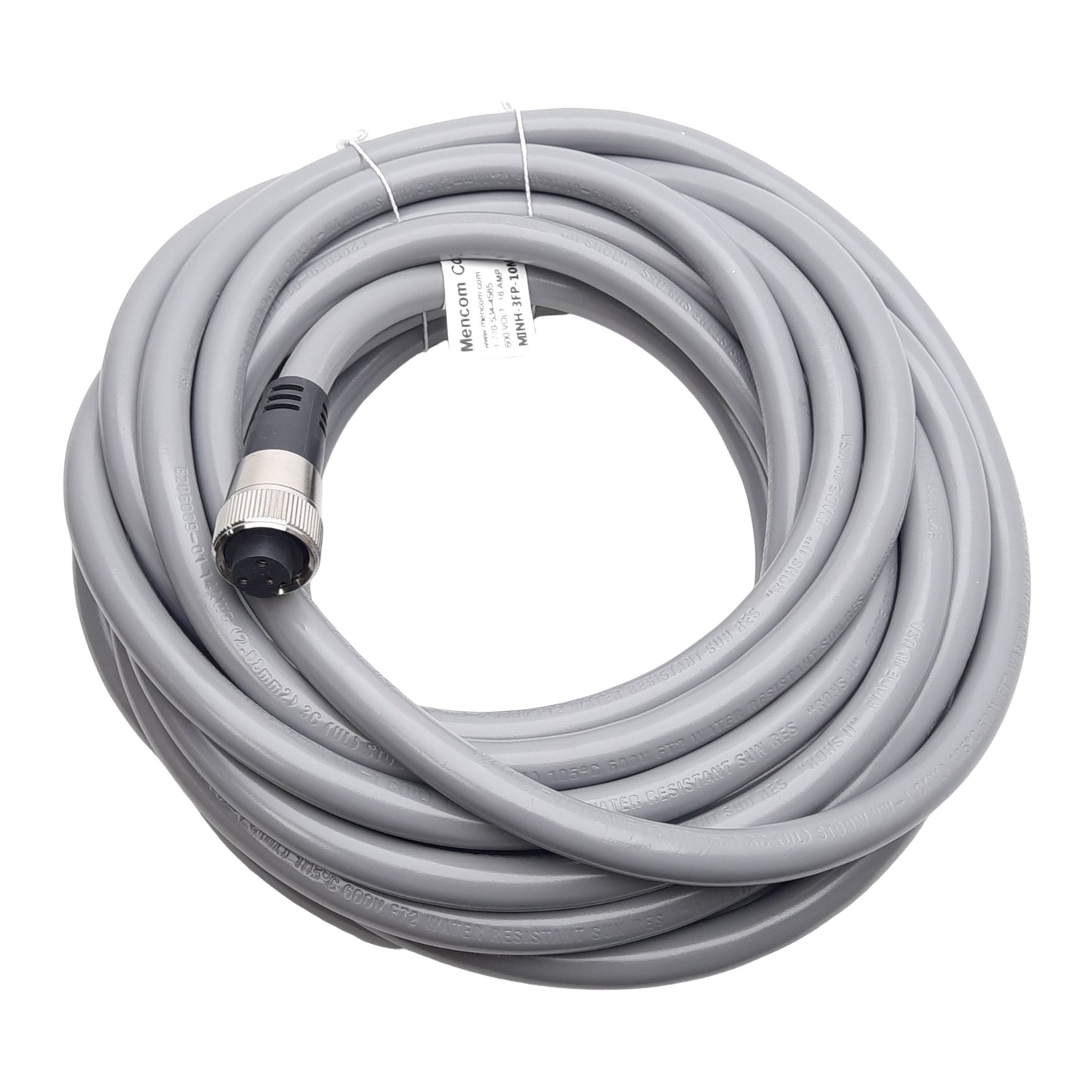 New Mencom MINH-3FP-10M Cordset 3-Pin 7/8-16UN2 Female to Flying Leads 600V 18A 10m