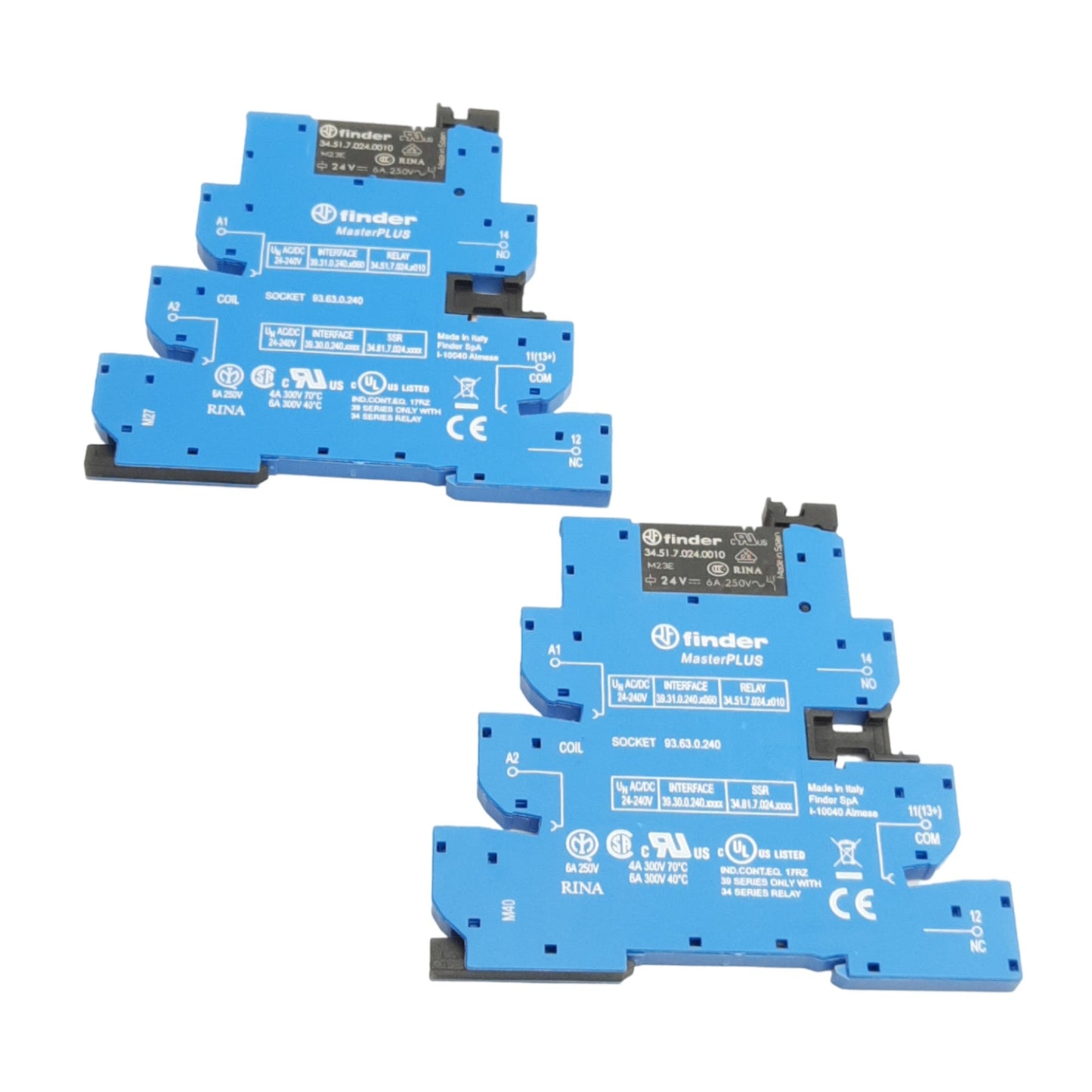 New Lot of 2 Finder 34.51.7.024.0010 93.63.0.240 Relay/Socket 250VAC 6A 24VDC Coil