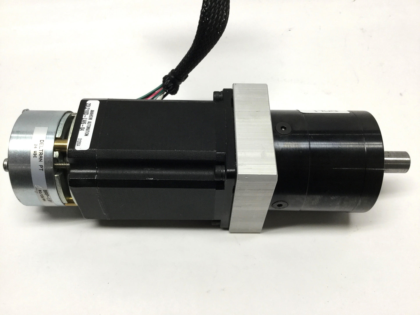 Used Anaheim 23L210D-LW6-04 Stepper Motor 1.8°, 6-Wire, NEMA 23 w/5:1 Gearbox & Brake