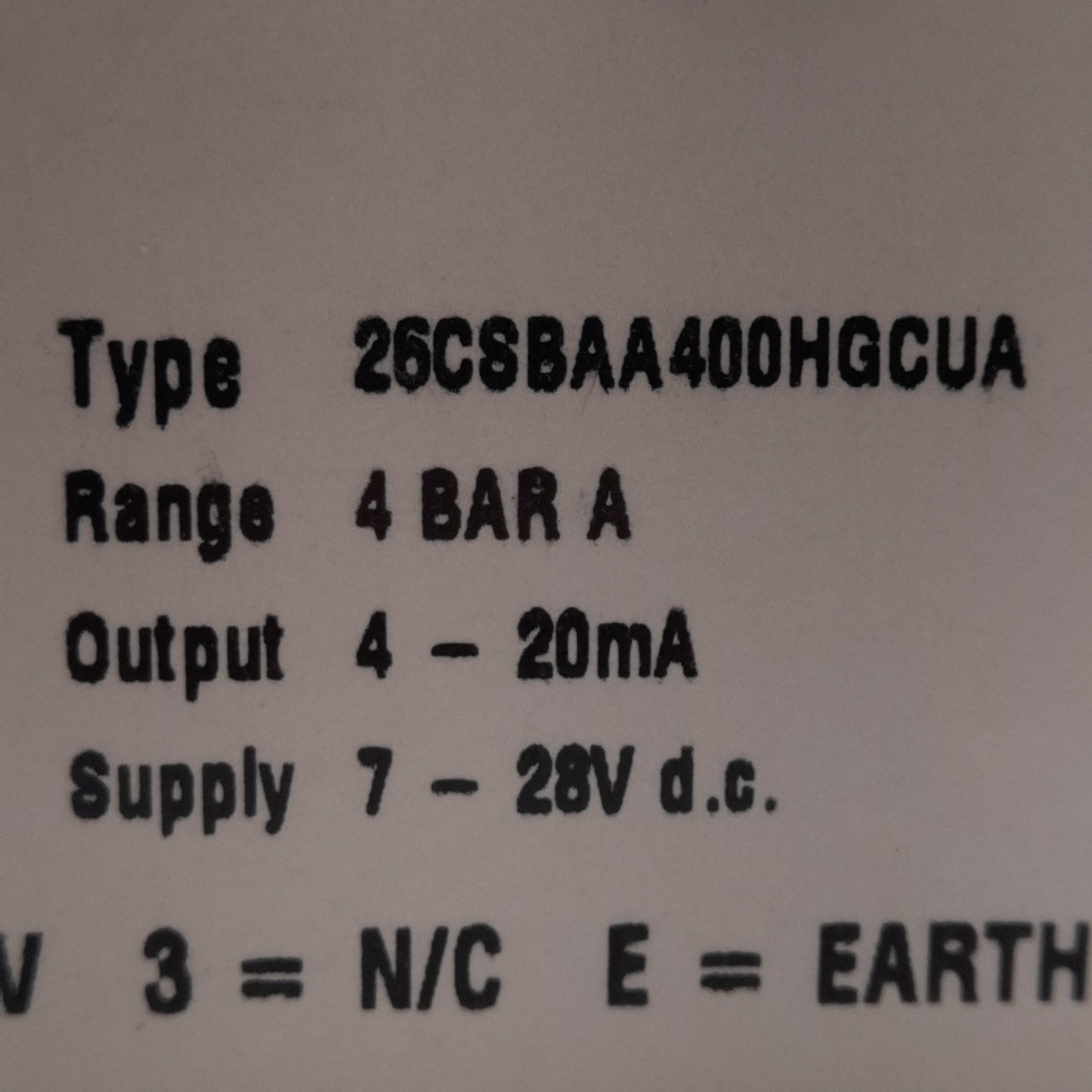 New Gems 26CSBAA400HGCUA Pressure Transmitter, 7-28VDC, 4-20mA, 0-4bar, 1/2in NPT