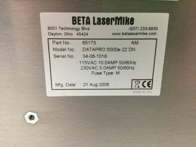 Used BETA LaserMike DataPro 5000e-22 DN 15" Touch Screen Thickness Gauge Controller
