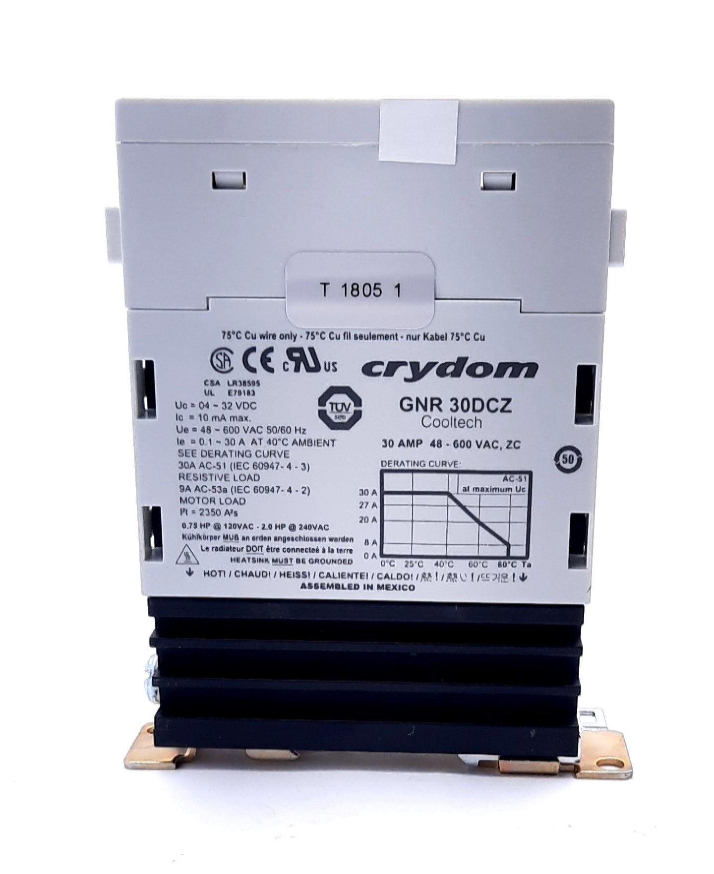 New Crydom GNR 30DCZ Solid State Relay SPST-NO 48-600VAC, 4-32VDC 16mA, 19mA