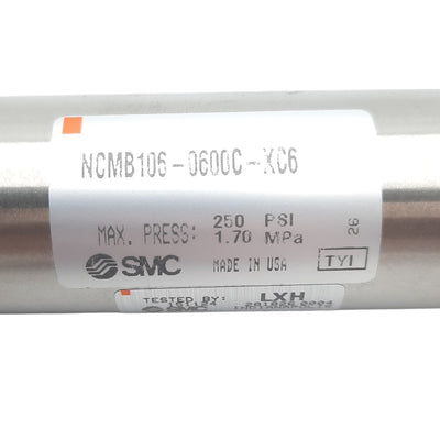 New SMC NCMB106-0600C-XC6 Pneumatic Cylinder, ø1-1/16in Bore, 6in Stroke, NPT 1/8in