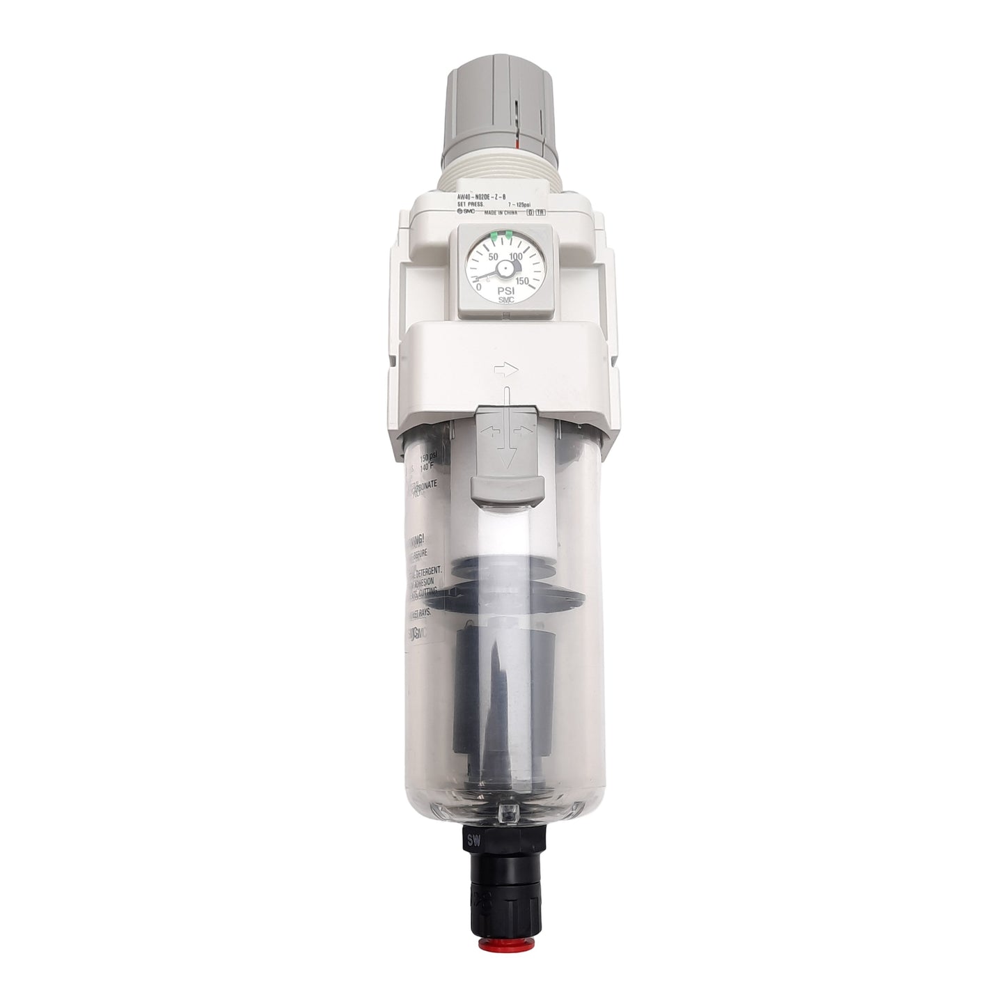 New SMC AW40-N02DE-Z-B Filter Regulator, 5µm Filtration, 7-125PSI Set, NPT 1/4in