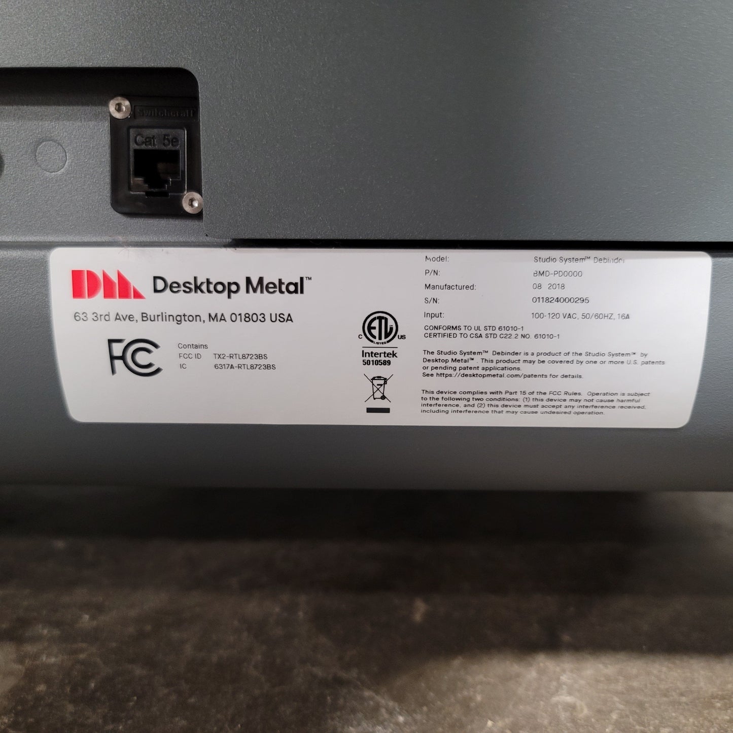 Used Desktop Metal BMD-PD0000 Studio System Debinder, 100-120VAC 50/60Hz 20A