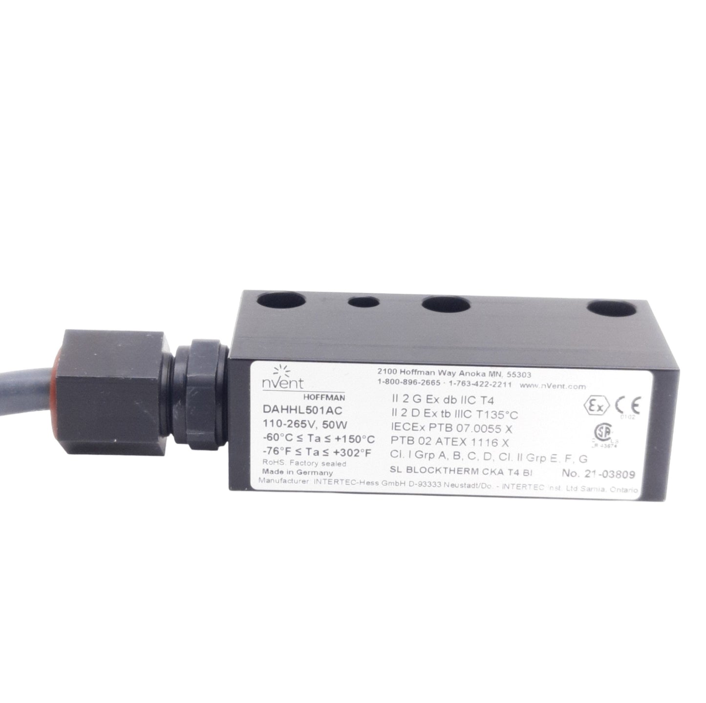 New nVent Hoffman DAHHL501AC Hazardous Location Heater, 50W 110-265VAC, -76 to 302°F