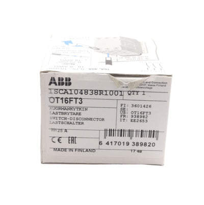 New ABB OT16FT3 Non Fused Disconnect Module, 3-Pole, 750VAC Max, 16A Contact