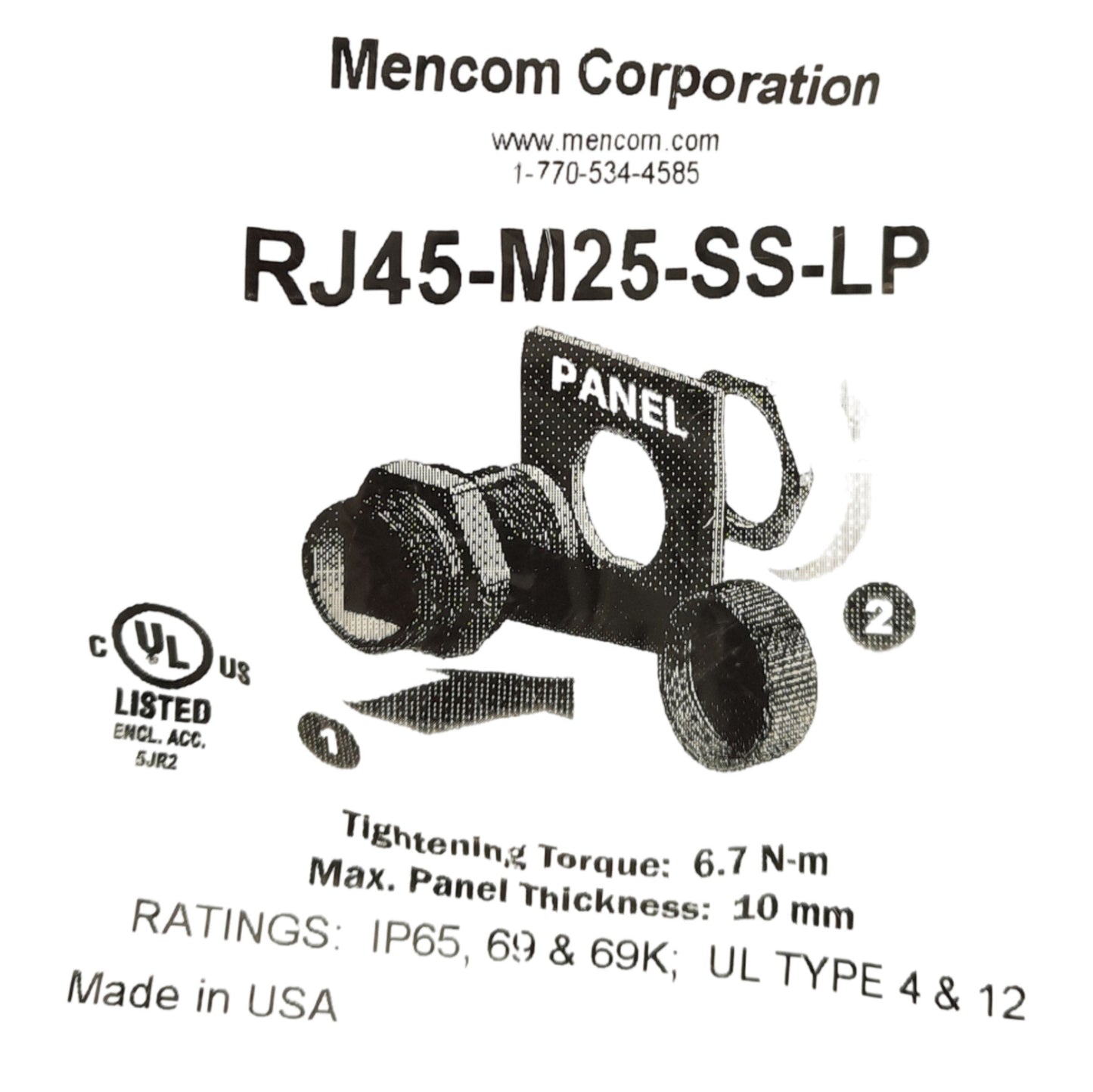 New Mencom Corp RJ45-M25-SS-LP Panel Mount Port Adapter, RJ45 Pass Through F-F, ø1in