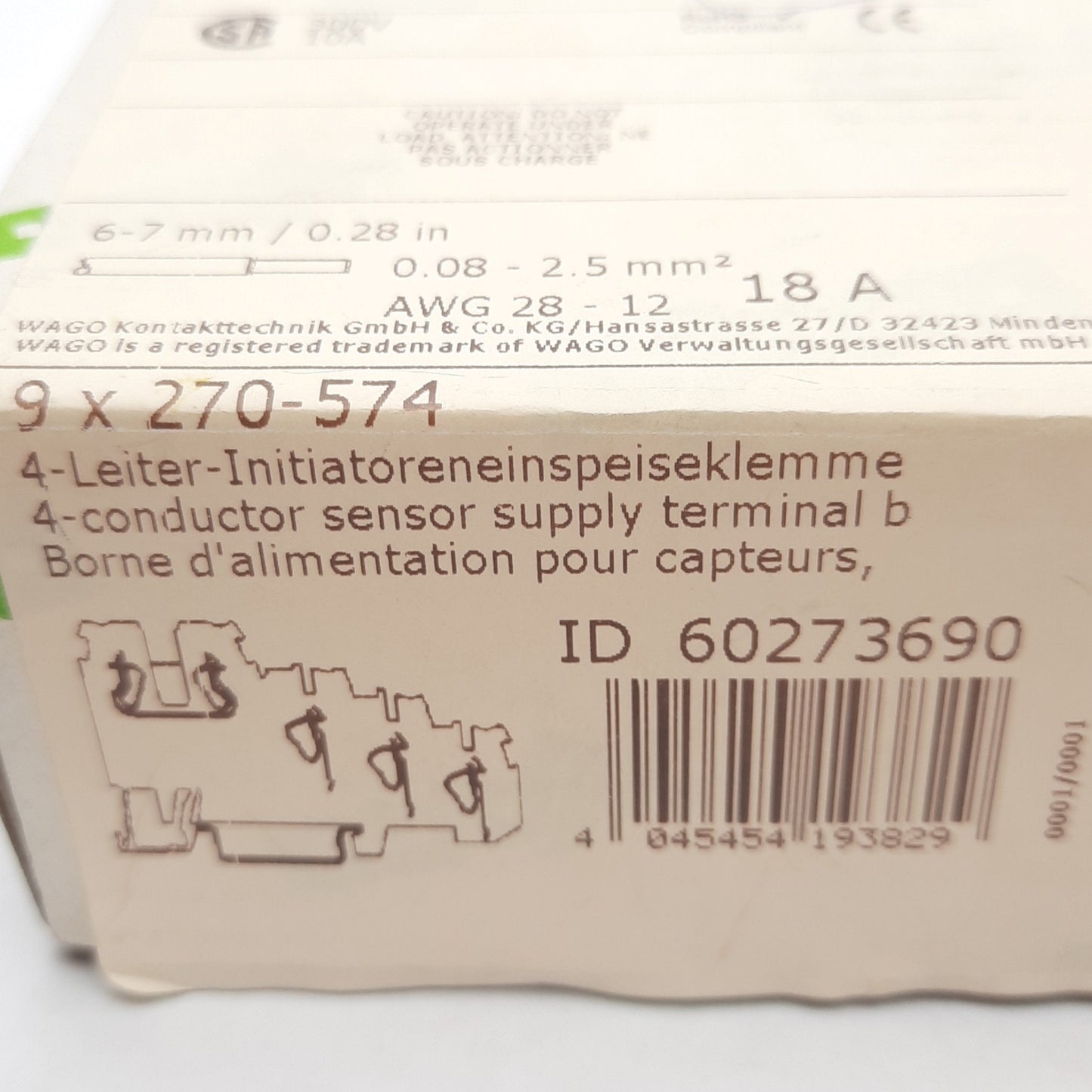 New Lot of 5 WAGO 270-574 Terminal Block, 250V 18A, 5 Clamps/4 Levels/3 Potentials