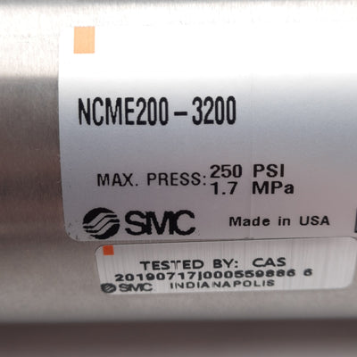 New SMC NCME200-3200 Stainless Steel Cylinder ø2in Bore, 32in Stroke, 250PSI, NPT1/4