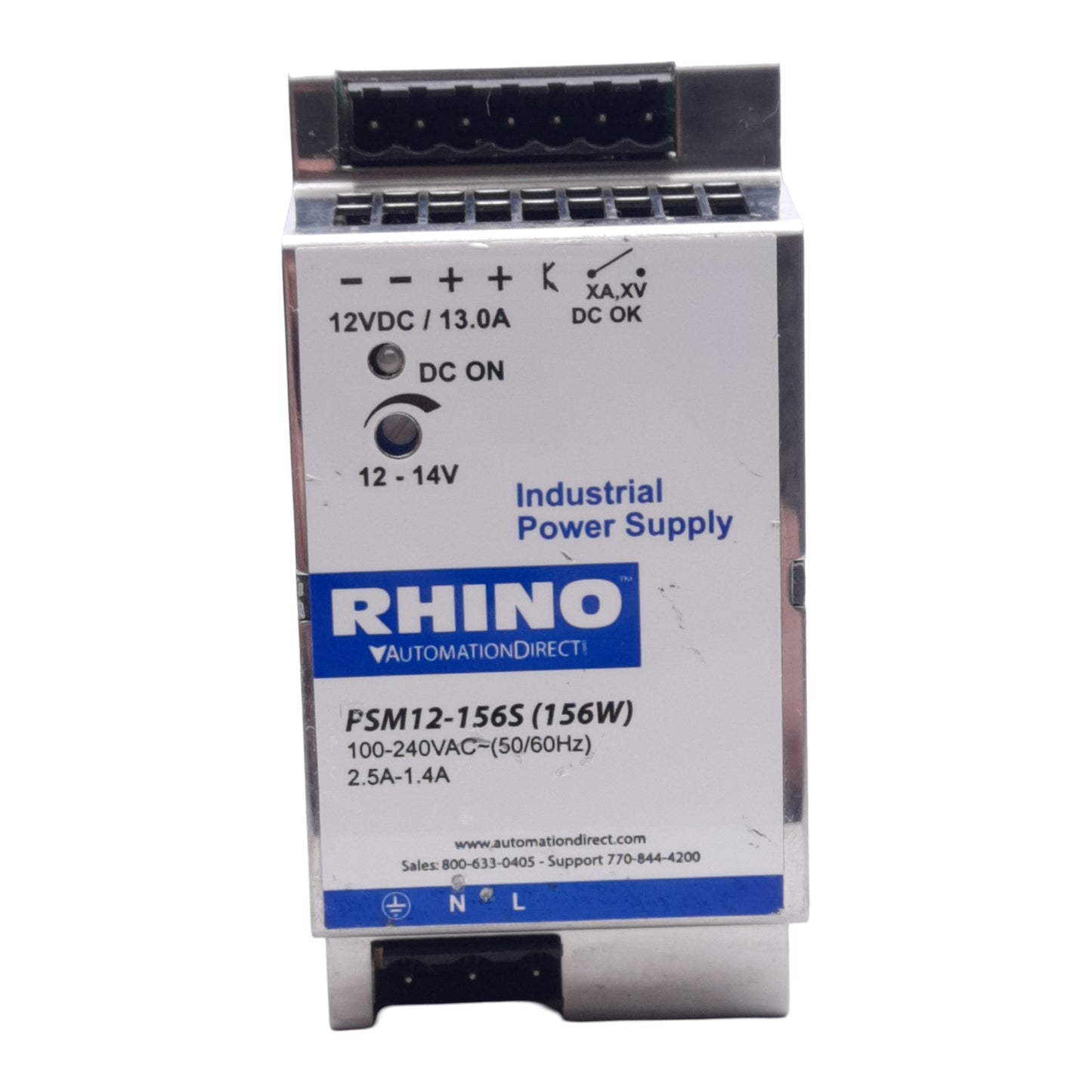 Used Rhino PSM12-156S Power Supply, 100-240VAC 2.5-1.4A Input, 12VDC 13A 156W Output