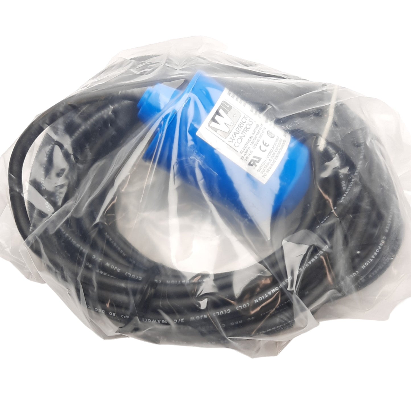New Gems MBLU40W Warrick Mechanical Tilt Float Switch, SPST NO, 40ft, Weight Tether