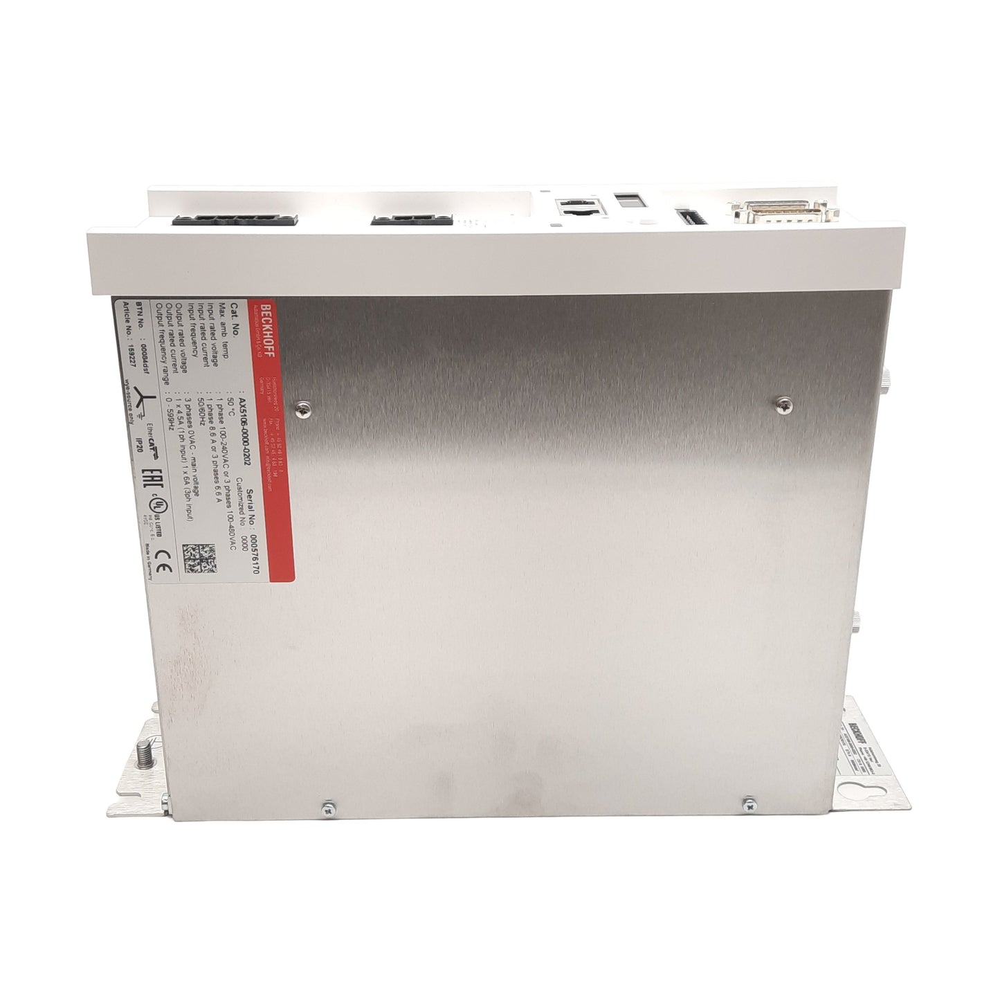 New Beckhoff AX5106-0000-0202 Servo Drive 3Ø 100-480VAC In, 0-480VAC 6A 0-599Hz Out