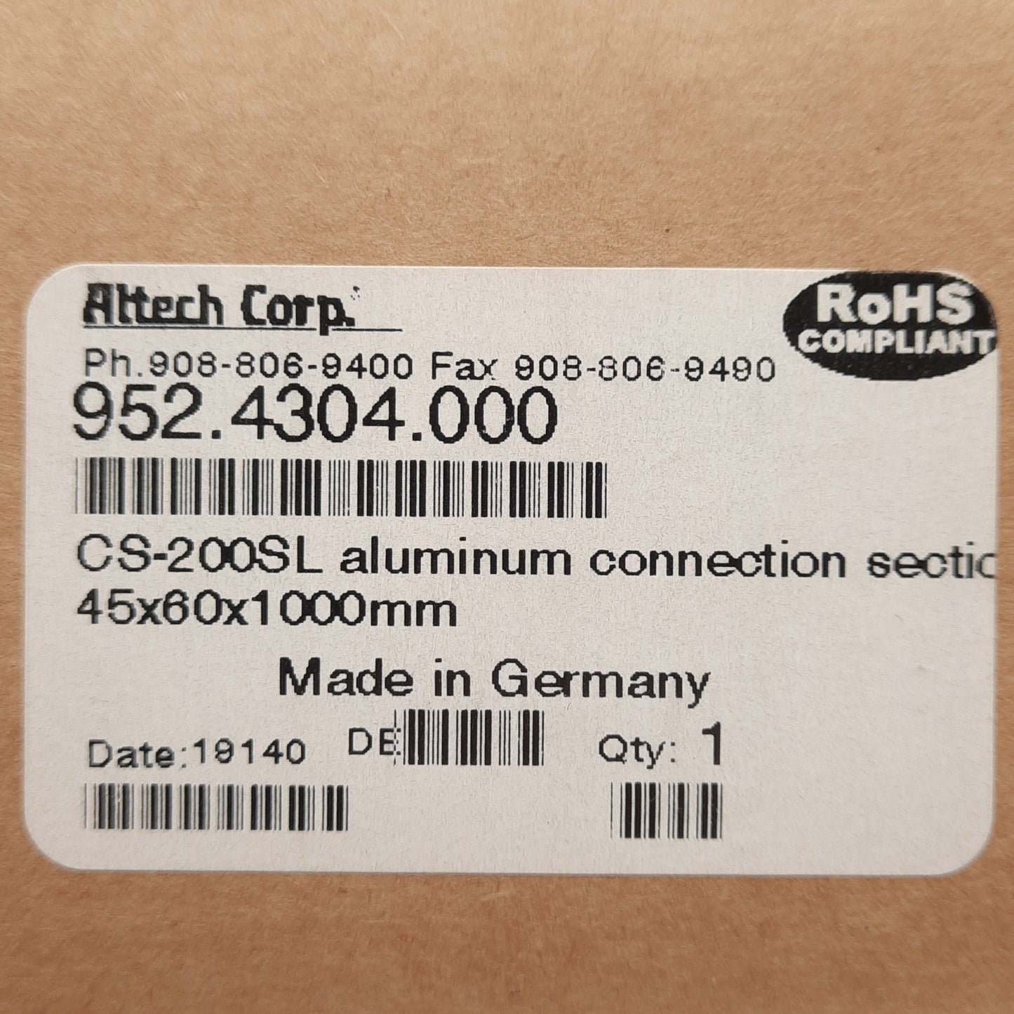 New Altech Corp 952.4304.000 CS-2000 SL Aluminum Connection Section, 45x60x1000mm