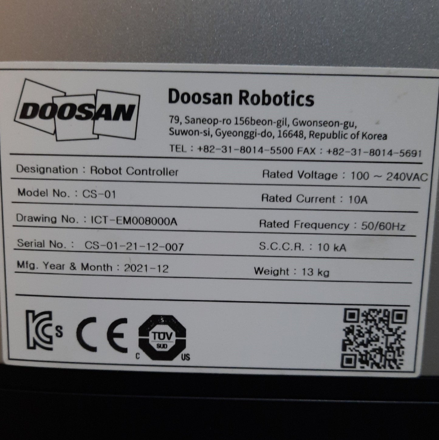 Used DOOSAN M0609 Cobot Robot System 6kg Load 900mm Reach 1m/s ±0.05mm 100-240VAC
