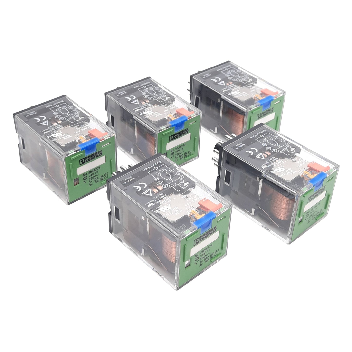 New Lot of 5 Phoenix Contact 2834274 Power Relay, 3PDT, 250VAC/30VDC, 24VDC Coil