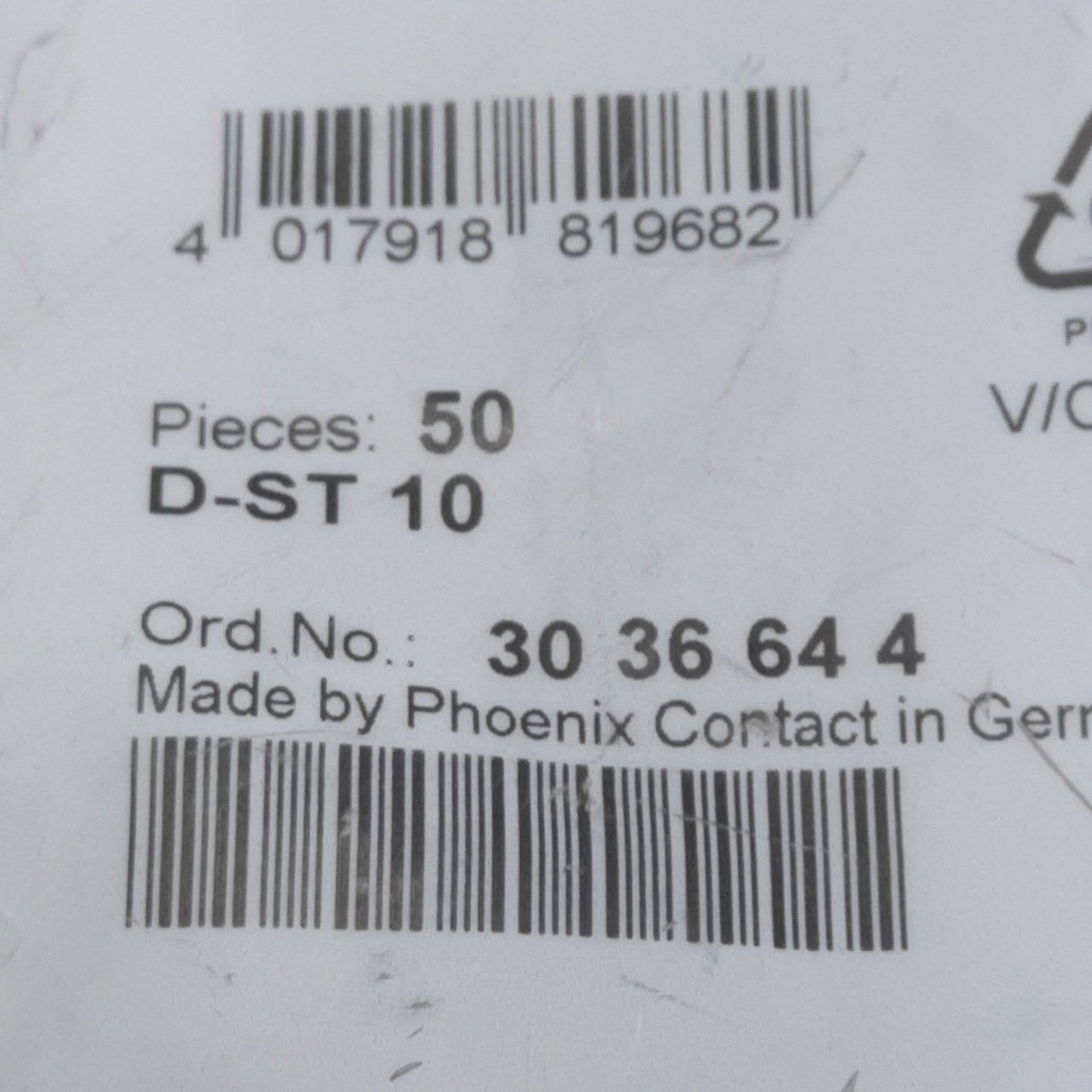 New Lot of 50 Phoenix Contact 3036644 Terminal Block End Cover, 71.5 x 49.9 x 2.2mm
