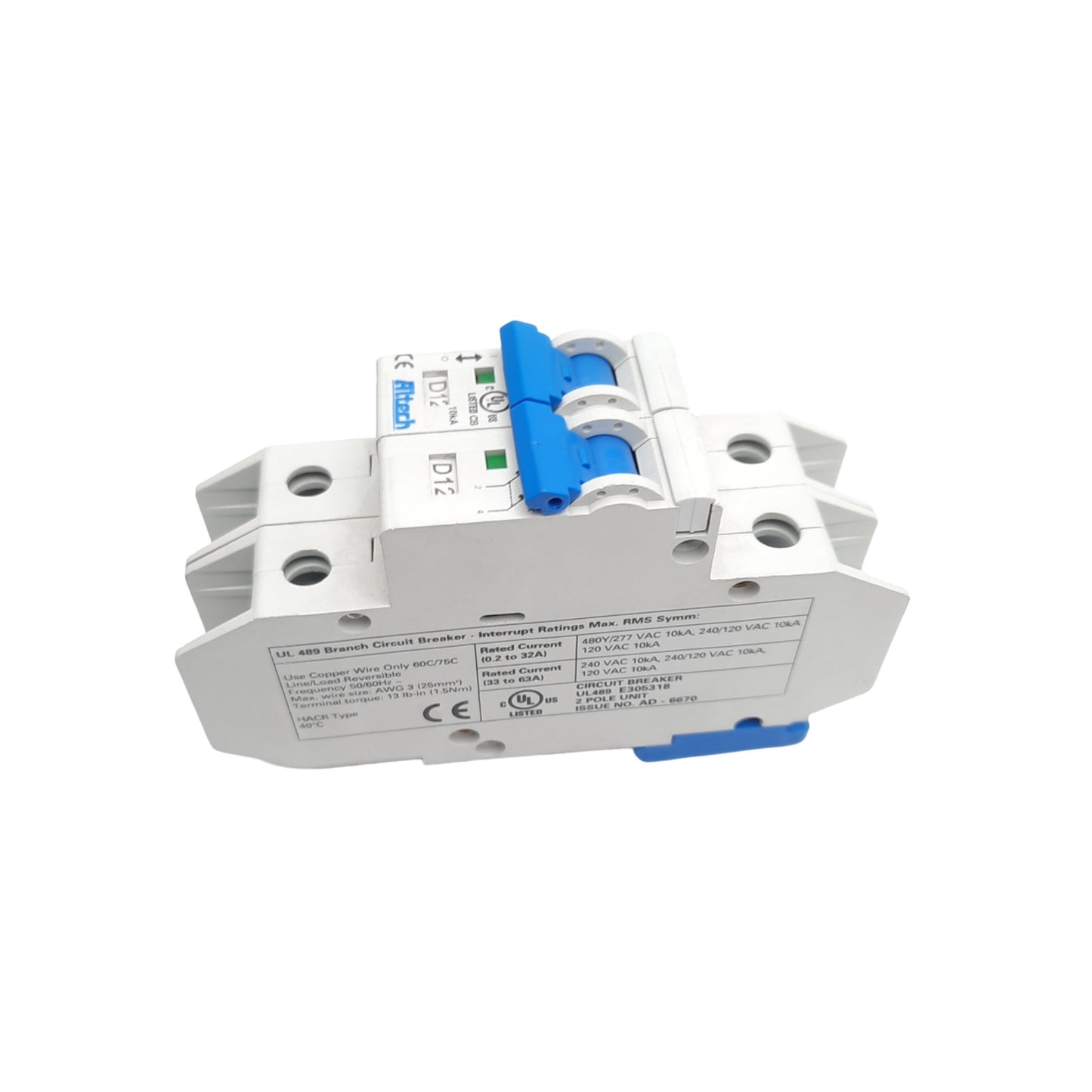 New Altech Corp 2DU12L Circuit Breaker 2 Pole, 480Y/277 VAC, 12A Rated Current