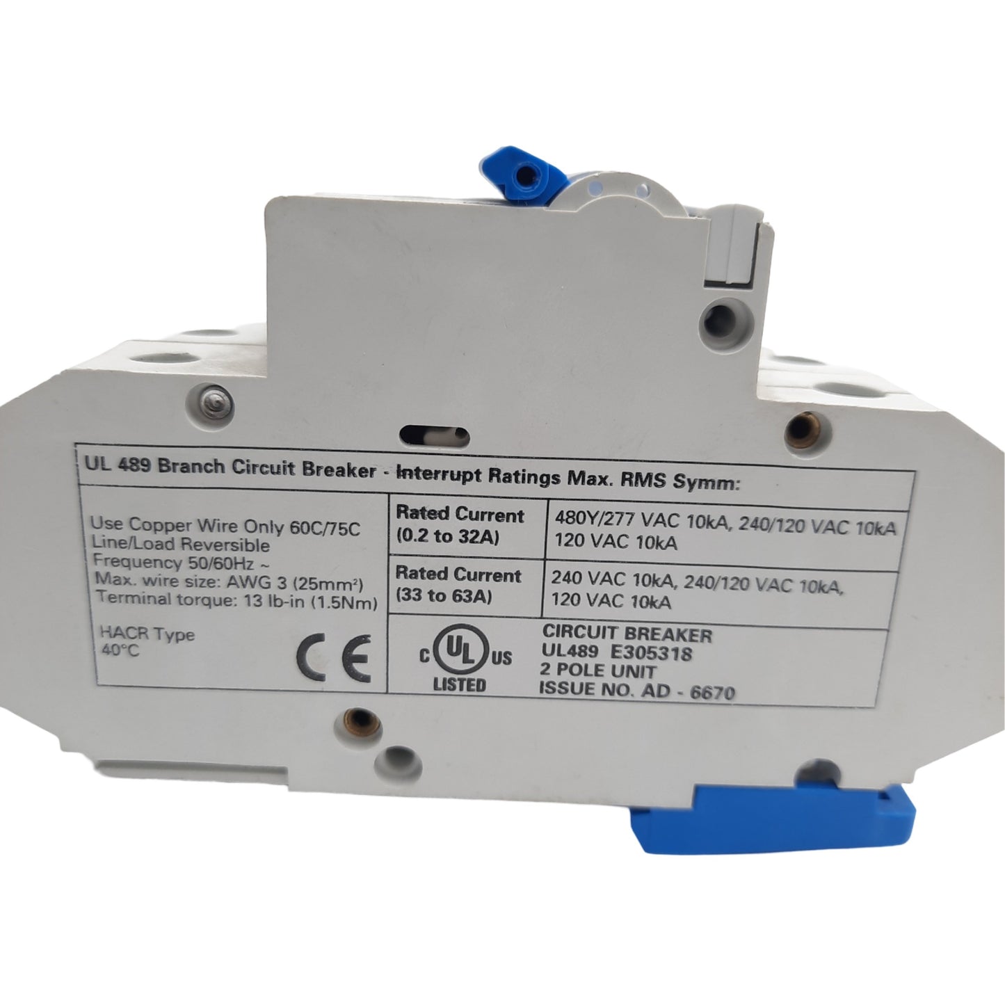New Altech Corp 2DU12L Circuit Breaker 2 Pole, 480Y/277 VAC, 12A Rated Current