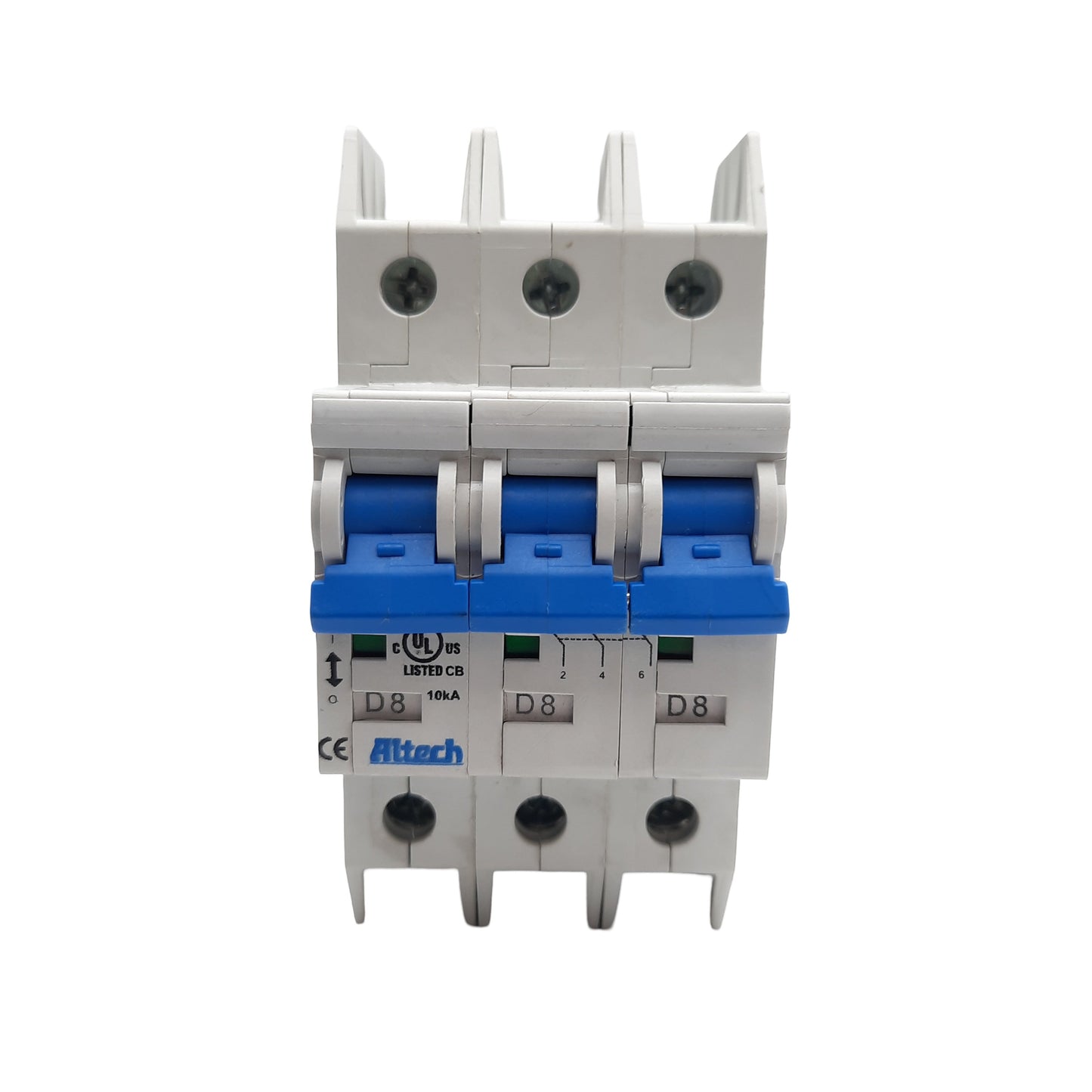 New Altech Corp 3DU8L Circuit Breaker 3 Pole, 277VAC, DIN Rail, 8A, E305318