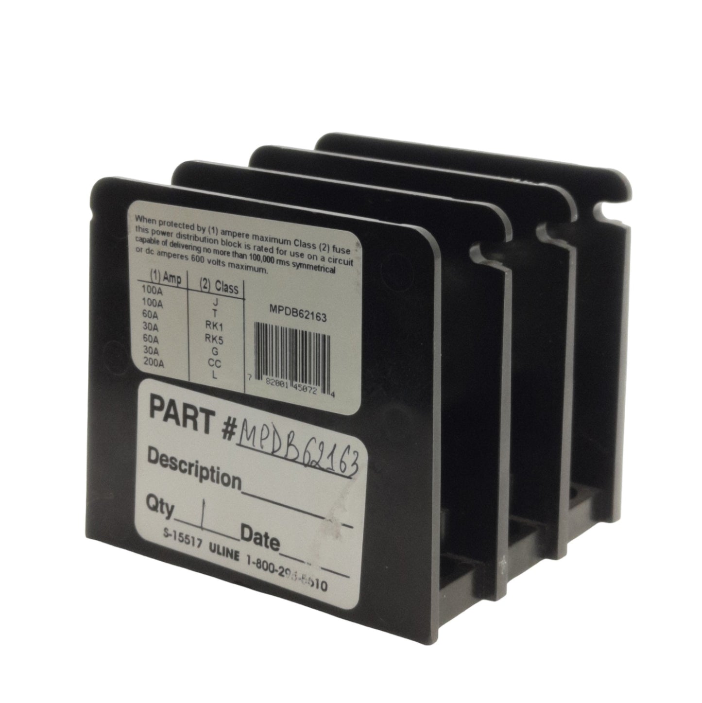 New Mersen MPDB62163 Ferraz Shawmut Power Distribution Block, 3-Pole 1x4, 1000V 85A