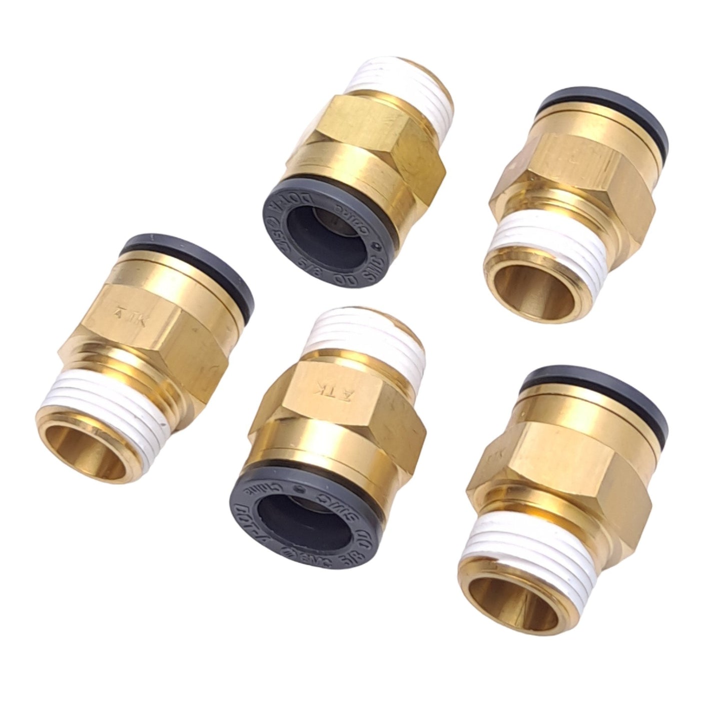 New – Open box Lot of 5 SMC KV2H15-37S Pneumatic Fittings, Male, 5/8in OD, 1/2in NPT, 1.0MPa