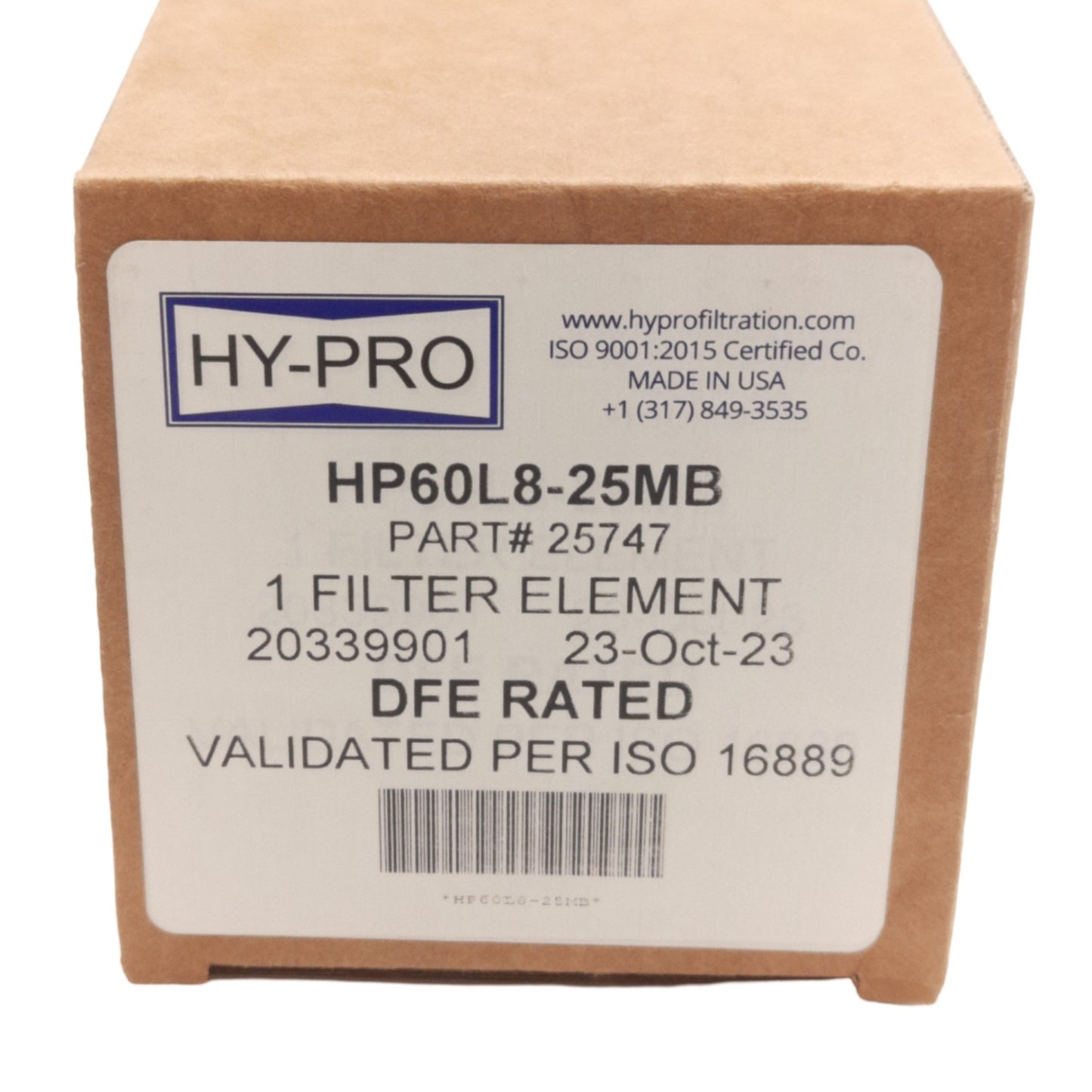 New Hy-Pro HP60L8-25MB Filter Element 1.67in ID, ø3.1in x 8.2in Length, 225°F Max