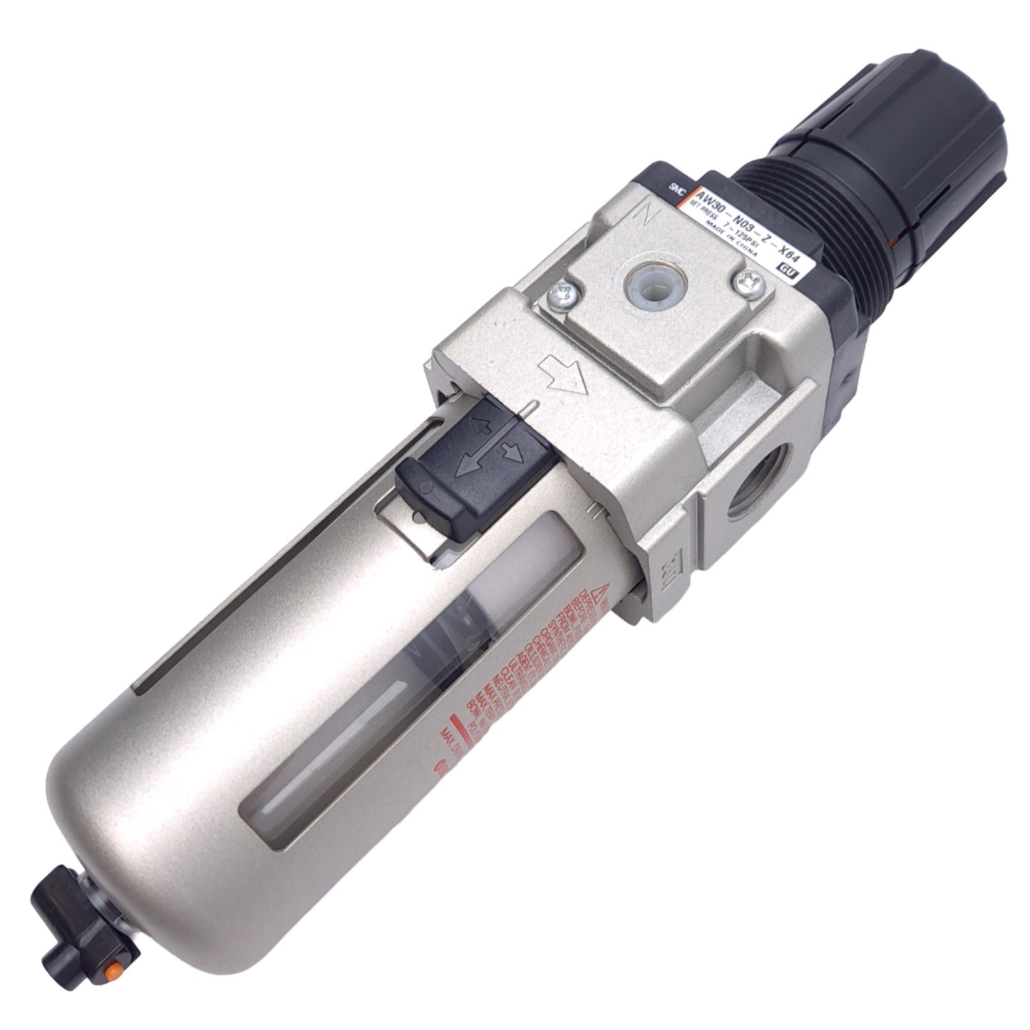New SMC AW30-N03-Z-X64 Filter Regulator, 3/8 NPT, 43cm³ Drain, 7-125PSI Set, 1.0 MPa