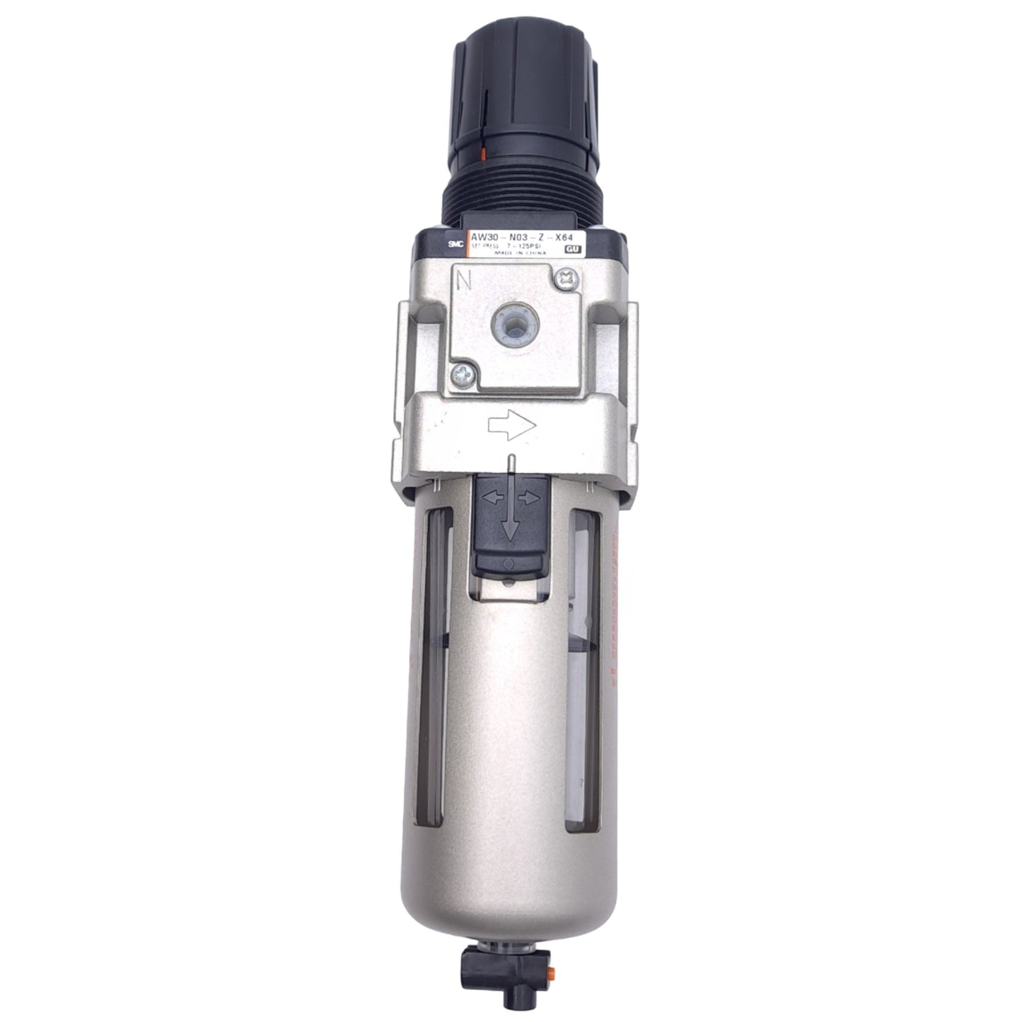 New SMC AW30-N03-Z-X64 Filter Regulator, 3/8 NPT, 43cm³ Drain, 7-125PSI Set, 1.0 MPa