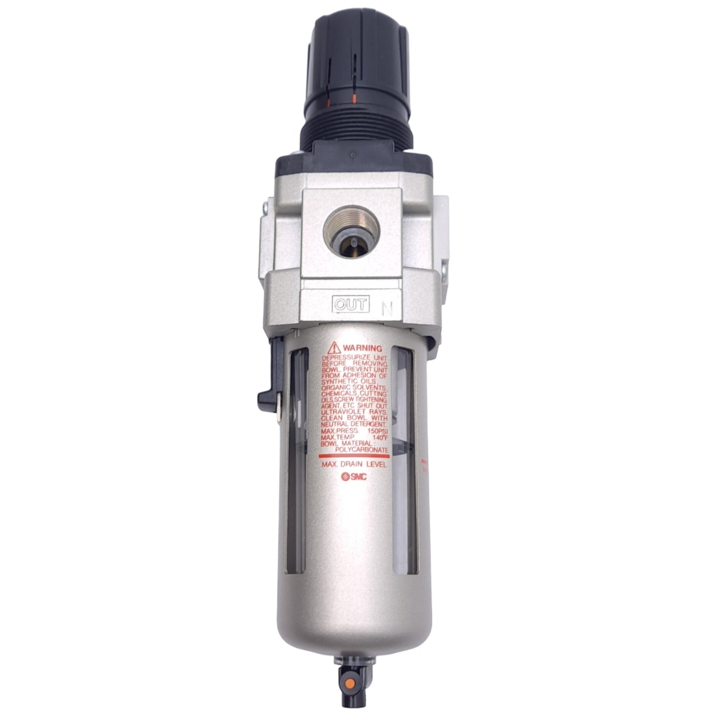 New SMC AW30-N03-Z-X64 Filter Regulator, 3/8 NPT, 43cm³ Drain, 7-125PSI Set, 1.0 MPa